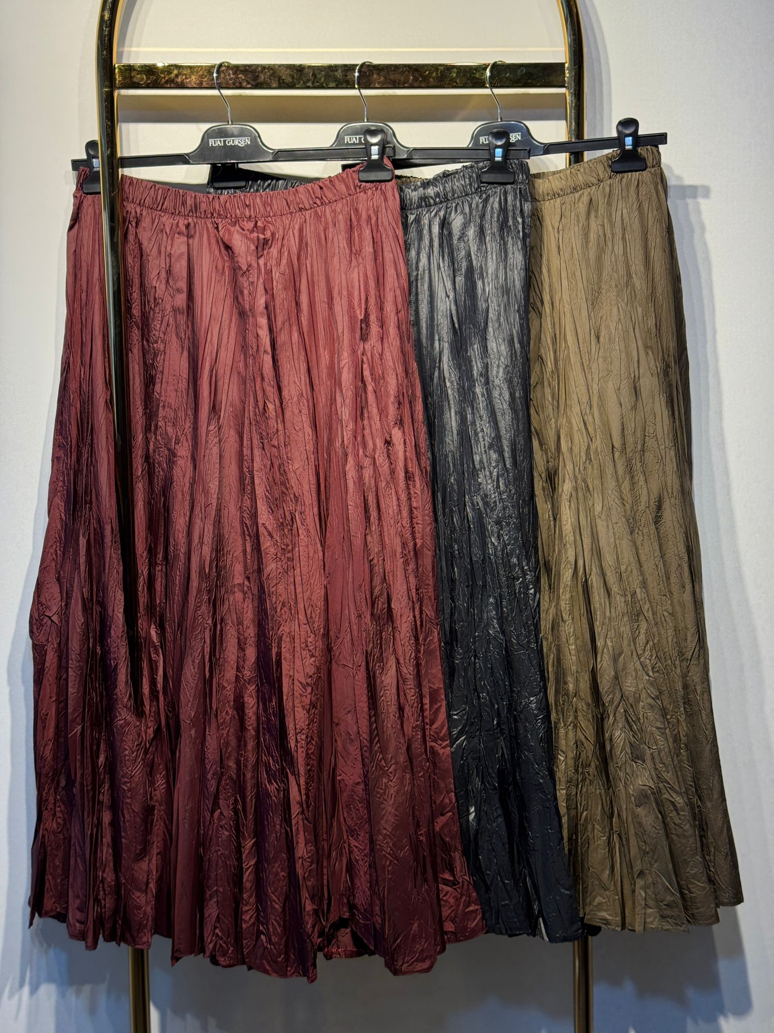 FUAT GÜRSEN Saten Kırıştırma Beli Lastikli Rahat Etek