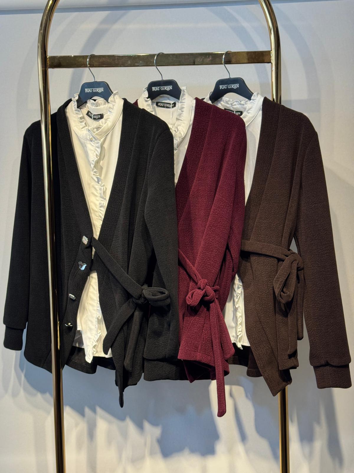 FUAT GÜRSEN Matmazel Gömlek - Triko Gold/Pırlanta Düğmeli Hırka İkili Takım