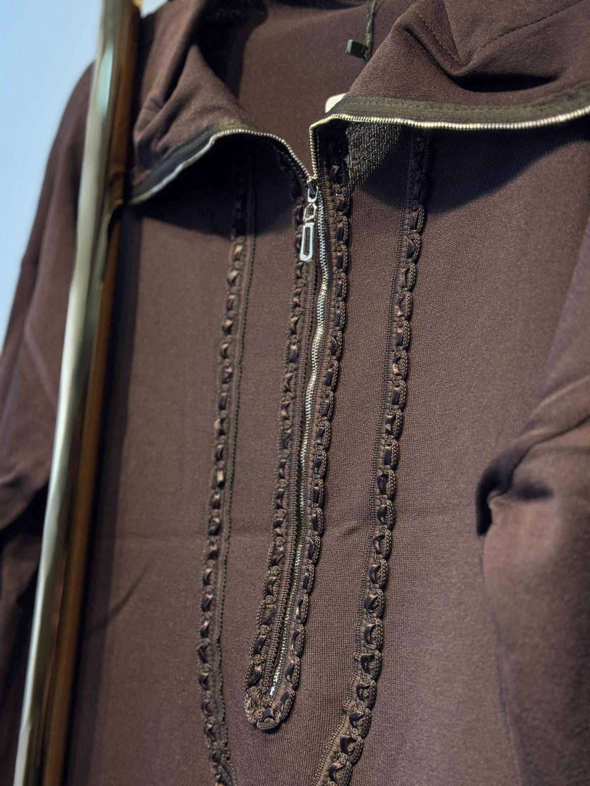 MİSSWHENCE 38018 Nakış İşleme Şerit Detaylı Yarım Fermuar Dikişsiz Triko Tunik