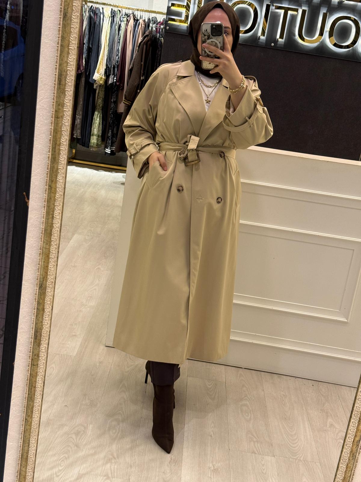 LİSA EXCLUSİVE Kemik Detaylı Uzun Tasarım Trenç