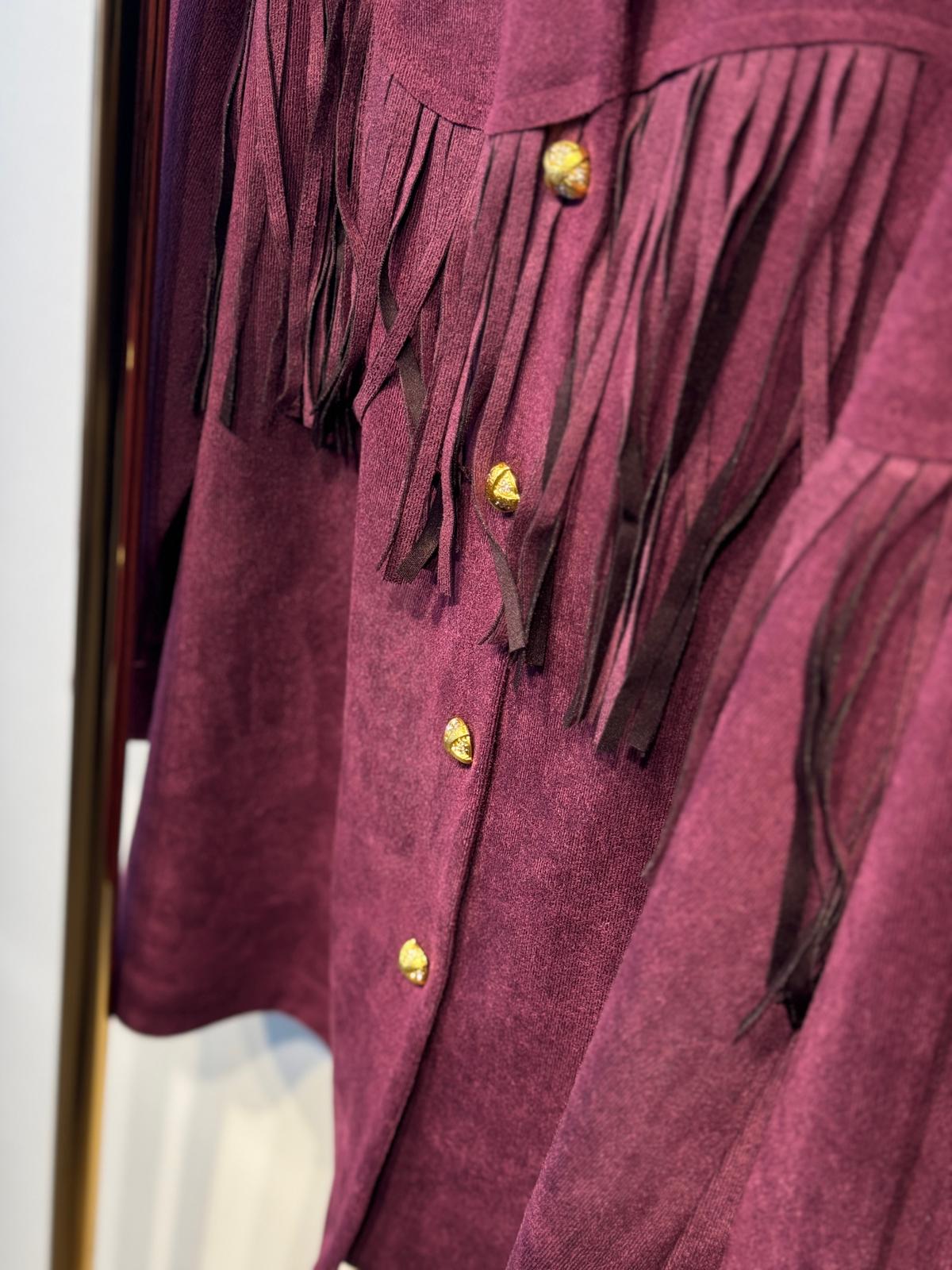 GHİSA Gold Düğme Detaylı Saçak İşlemeli Süet Ceket Pantolon Takım