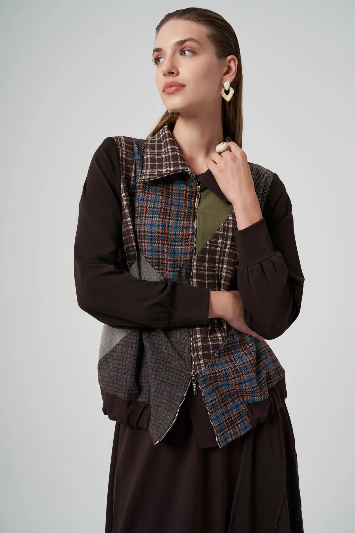 MİSSWHENCE 38200 Mix Kumaş Ceket - Parçalı Etek Takım