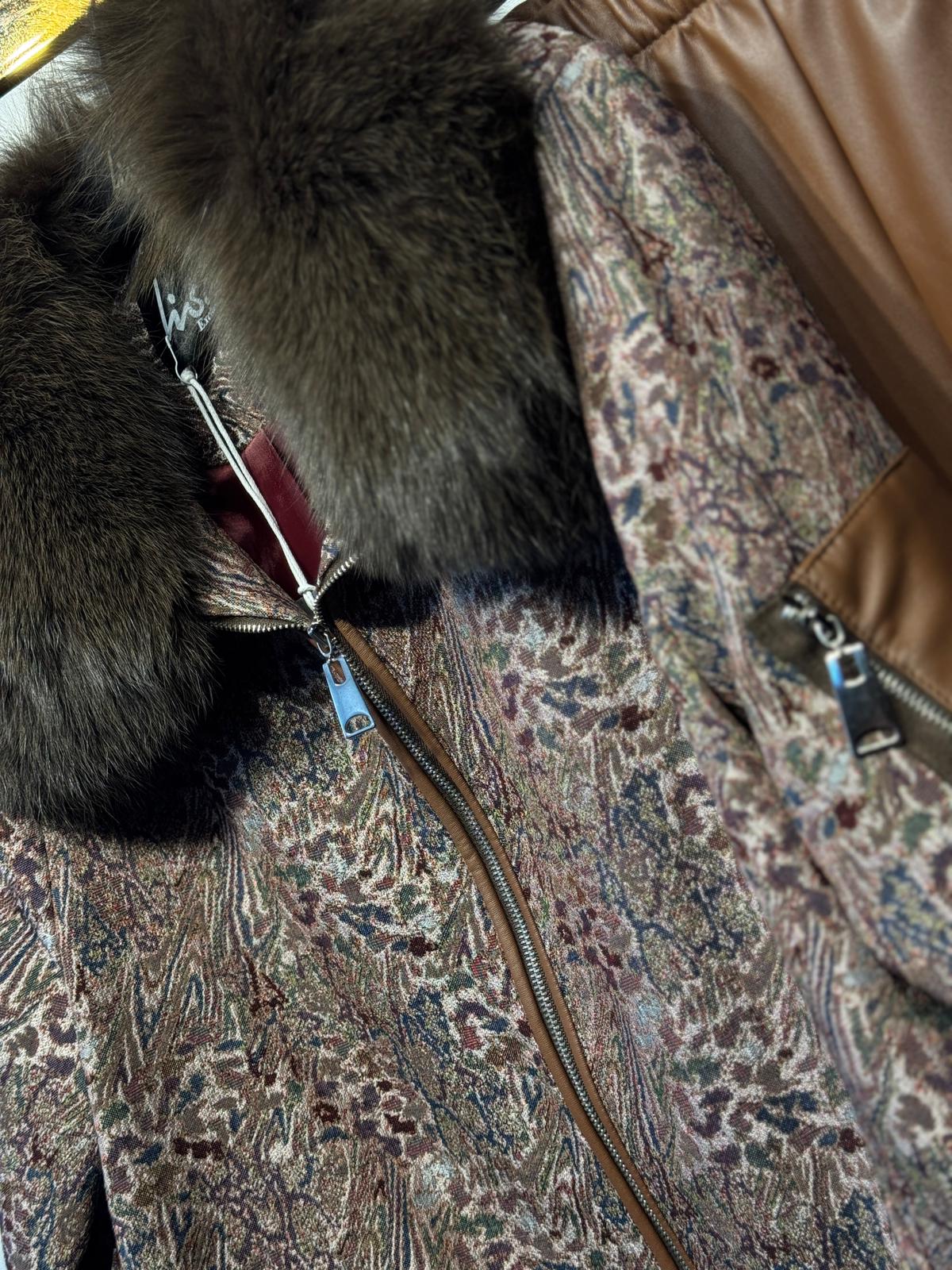 LİSA EXCLUSİVE Kürk İşlemeli Desen Kumaş Deri Pantolonlu Tasarım Takım