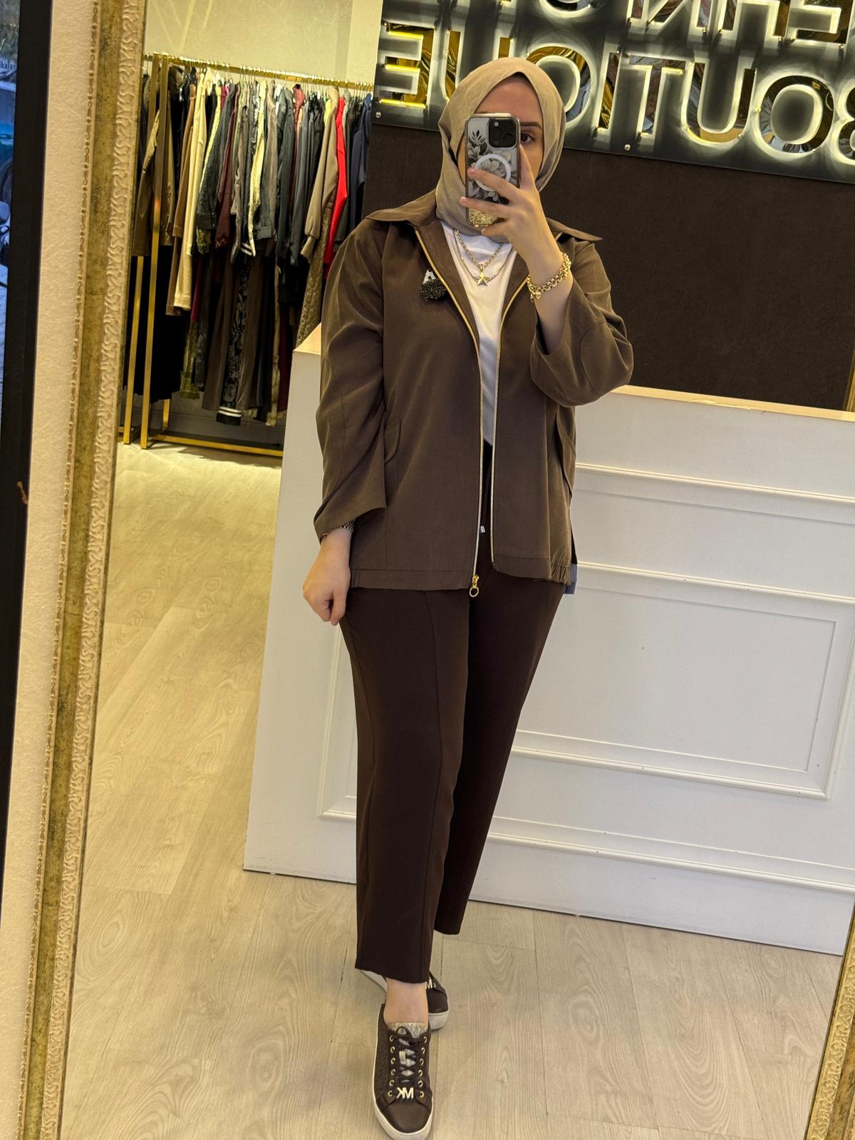 GHİSA Önden Gold Fermuar Gömlekli Görünüm Kapşonlu Ceket