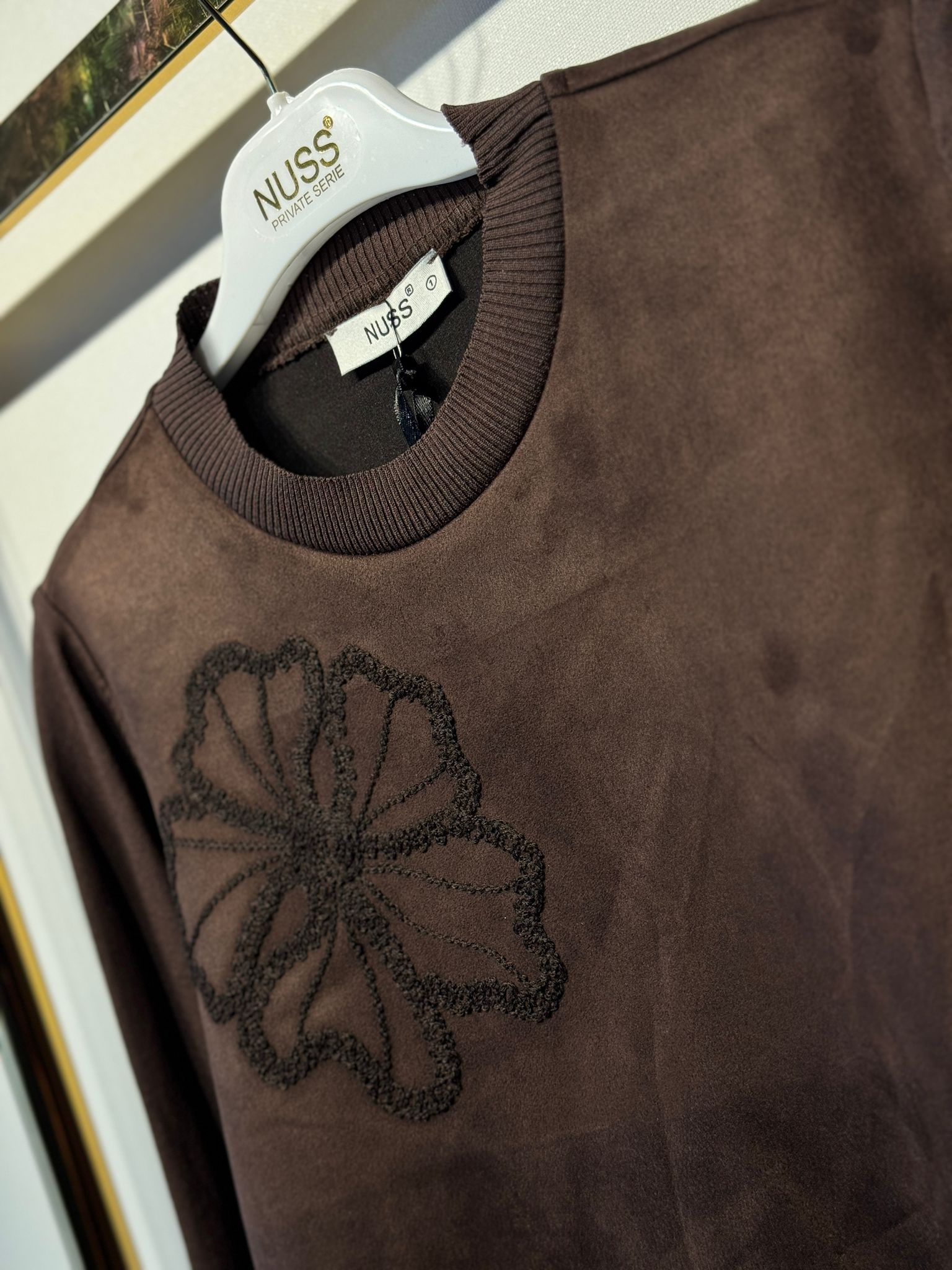 NUSS Süet Mix Triko Nakış İşlemeli Rahat Tunik