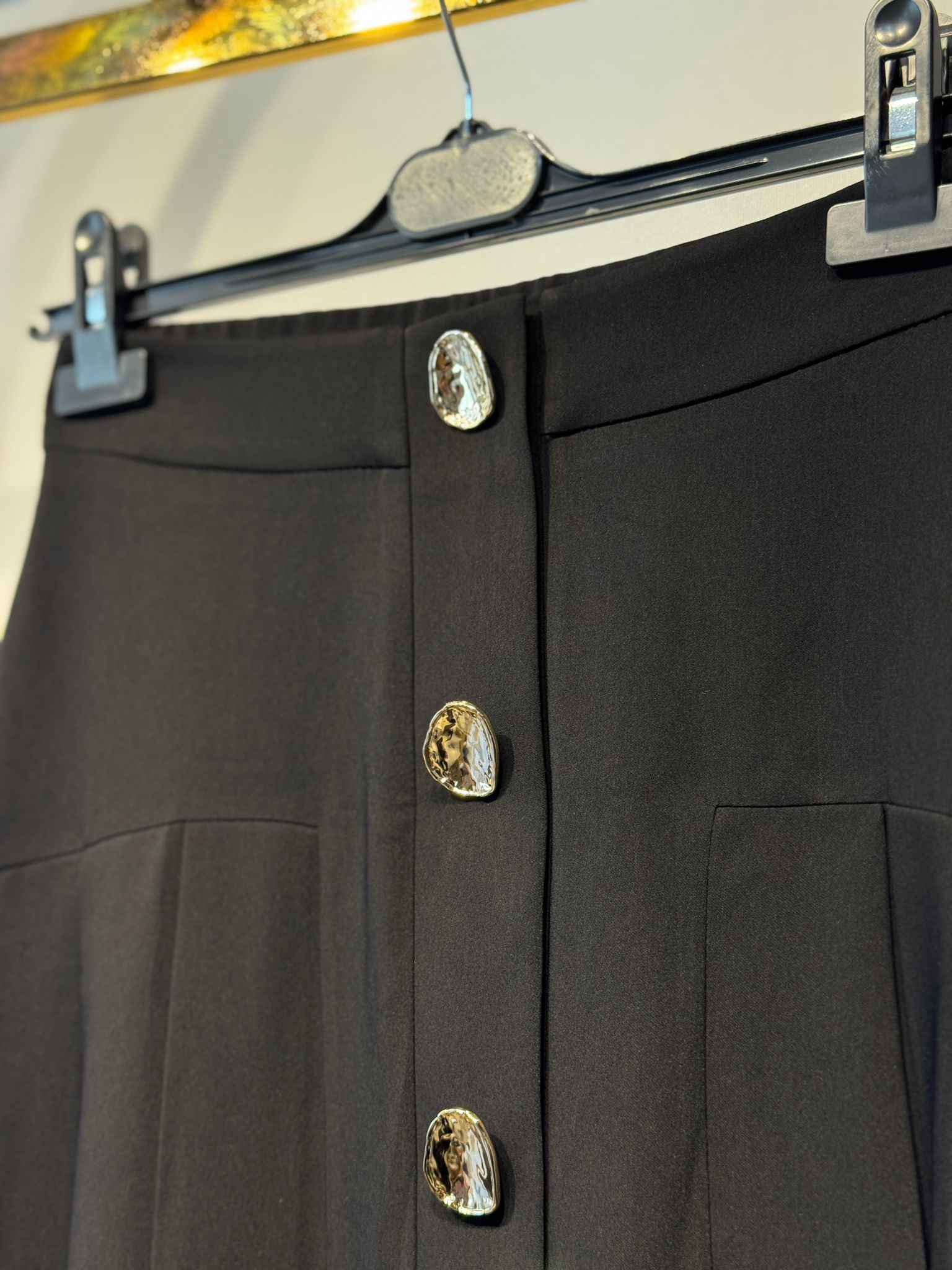 Sİ Desing my8 3112 Geniş Pliseli Önden Gold Düğme Detaylı Çan Etek