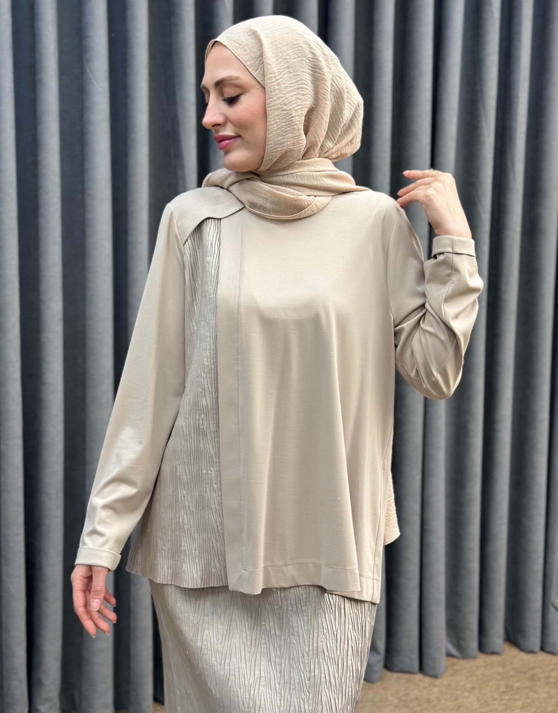 NUSS Parla Kumaş Etek Mix Kumaş Tunik Takım