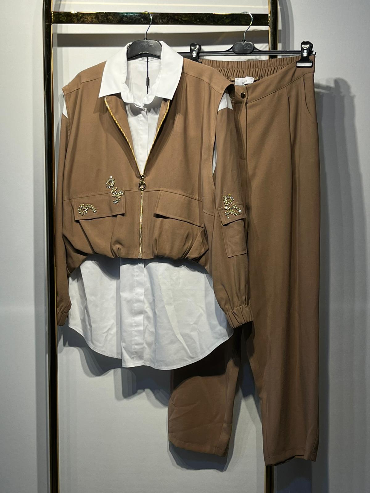 GHİSA Kolları Pırlanta İşleme Detaylı Gömlek Yelek Pantolon Takım