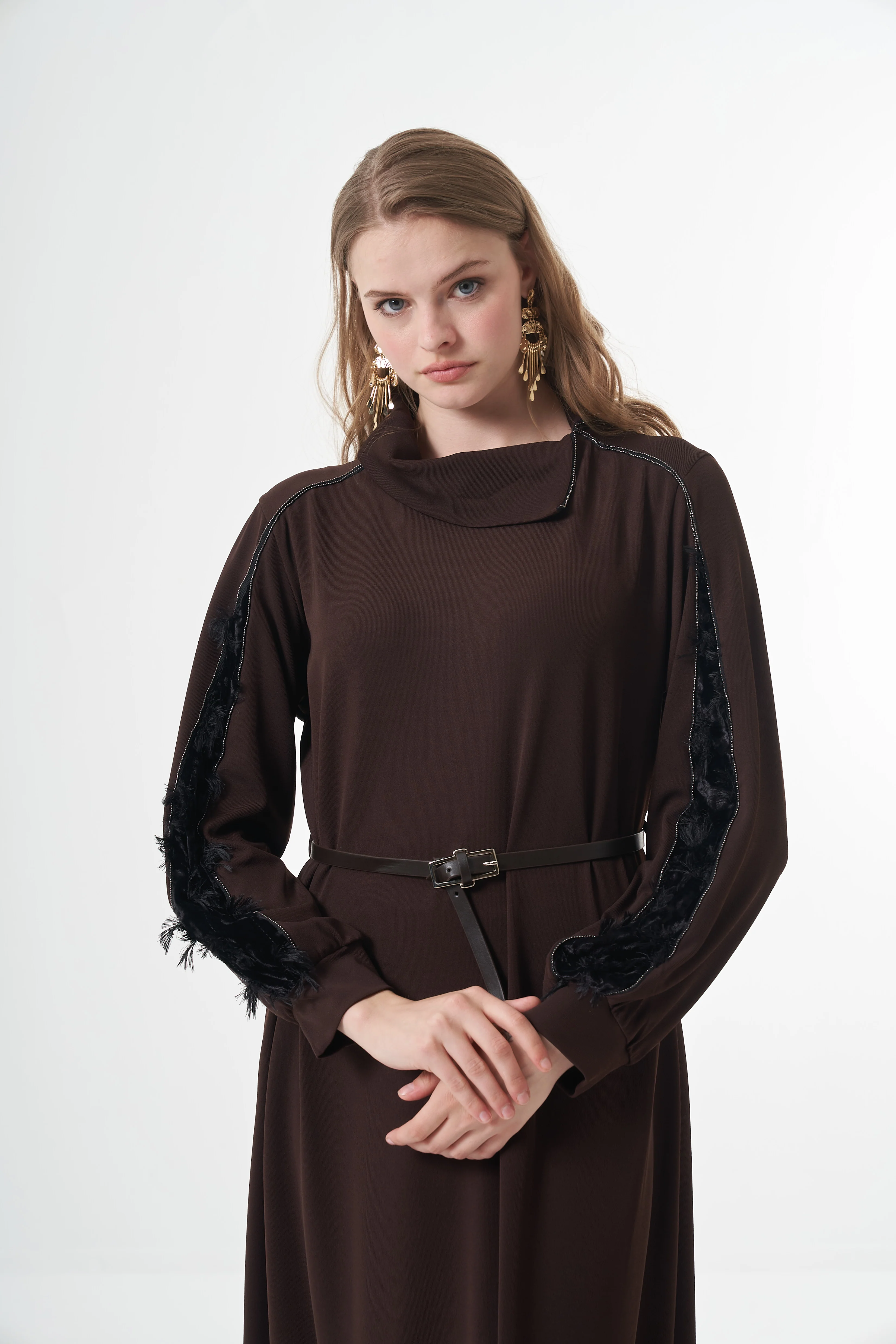 MİSSWHENCE 38800 Deri Kemer Detaylı Elbise