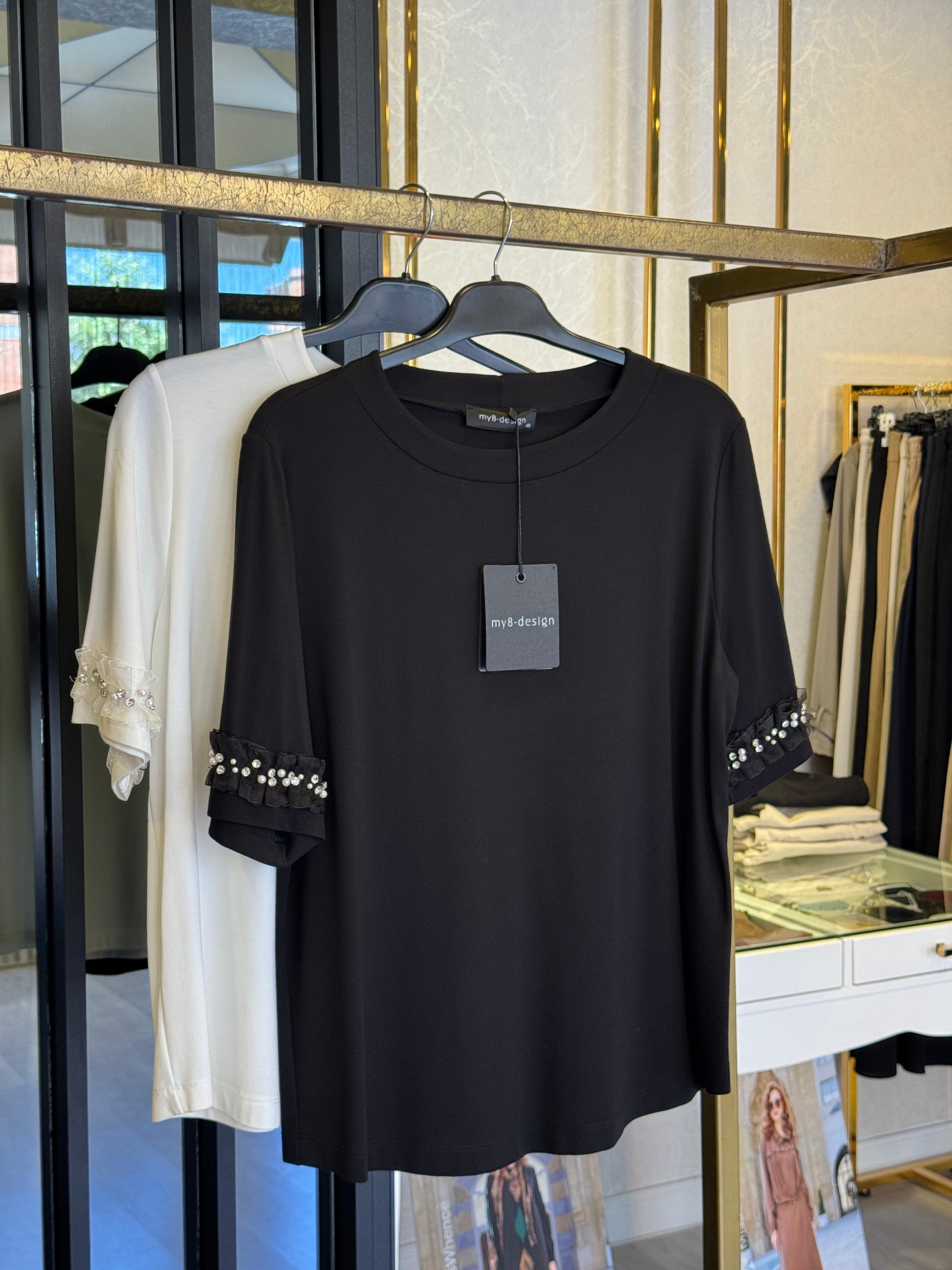 Sİ Design my8 4014 Kolları İnci-Taş Detaylı Kısa Kollu Tshirt