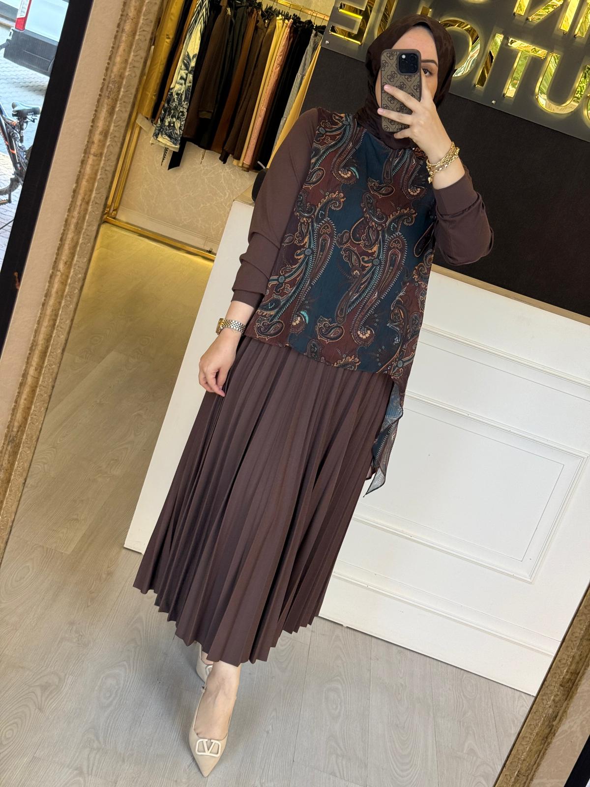 FUAT GÜRSEN Beli Lastikli Pliseli Etek