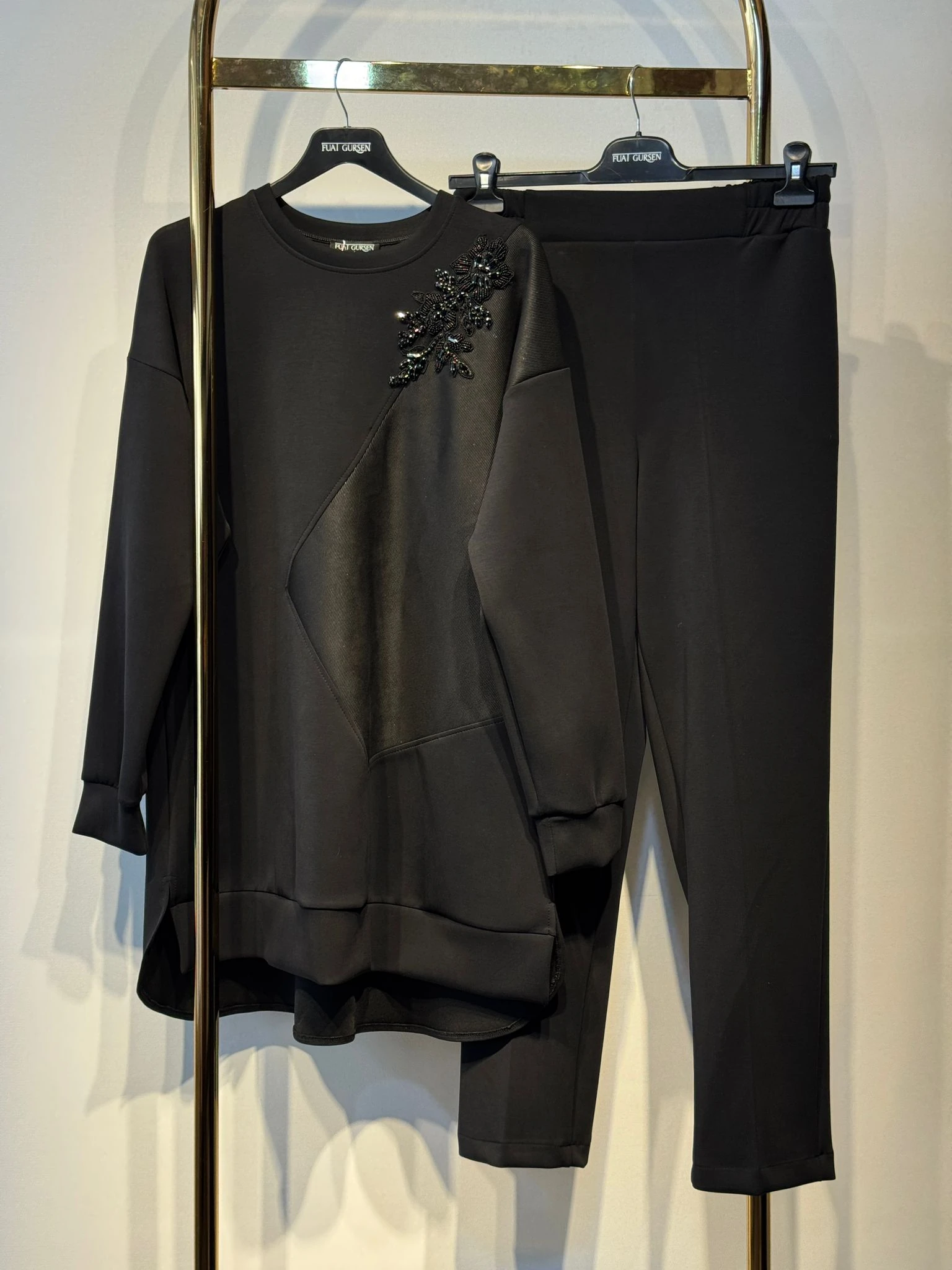 FUAT GÜRSEN Göğüs Taş İşlemeli Mix Tunik - Pantolon Takım