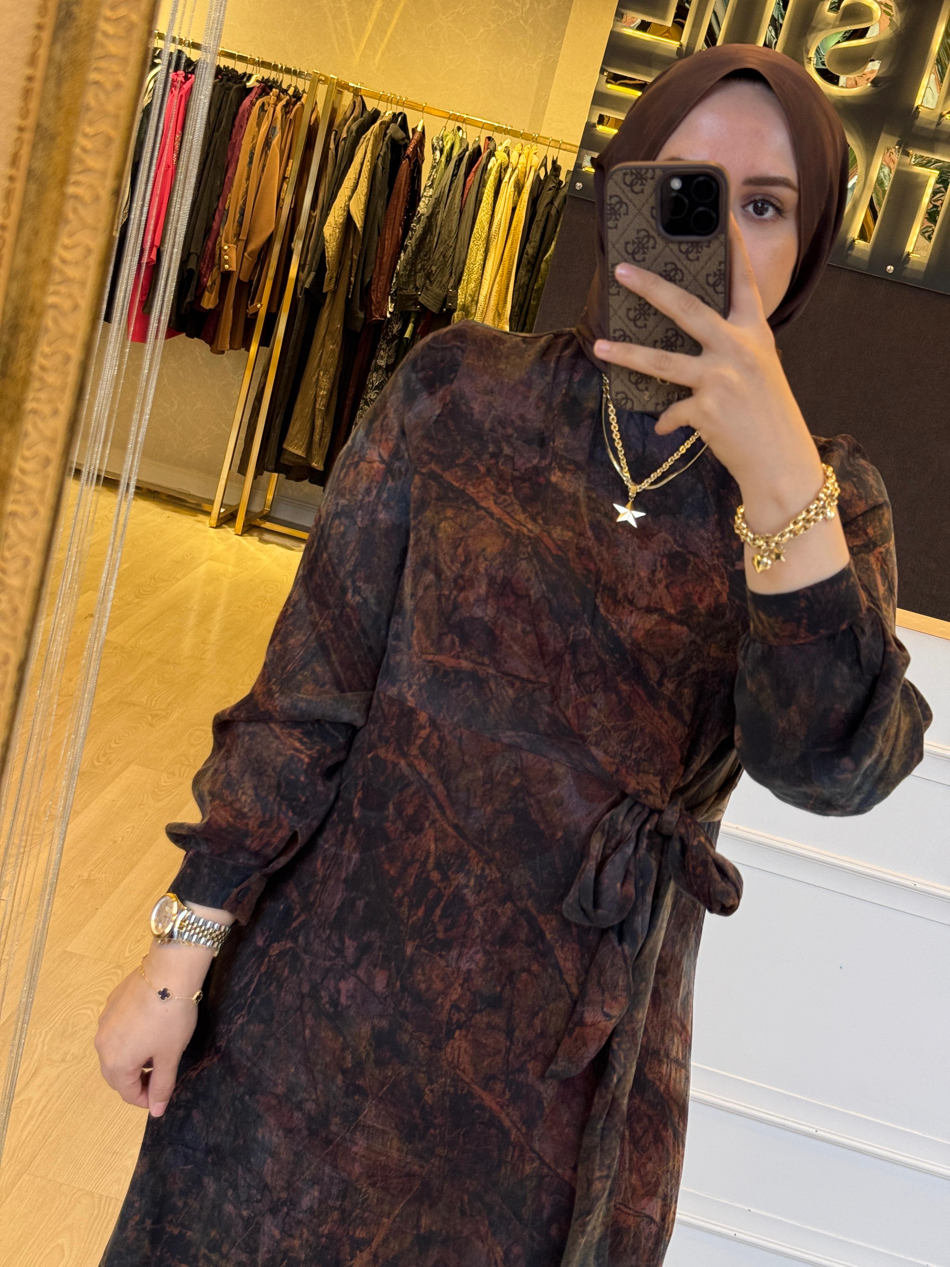 NUSS İpek Cupra Tasarım Uzun Elbise