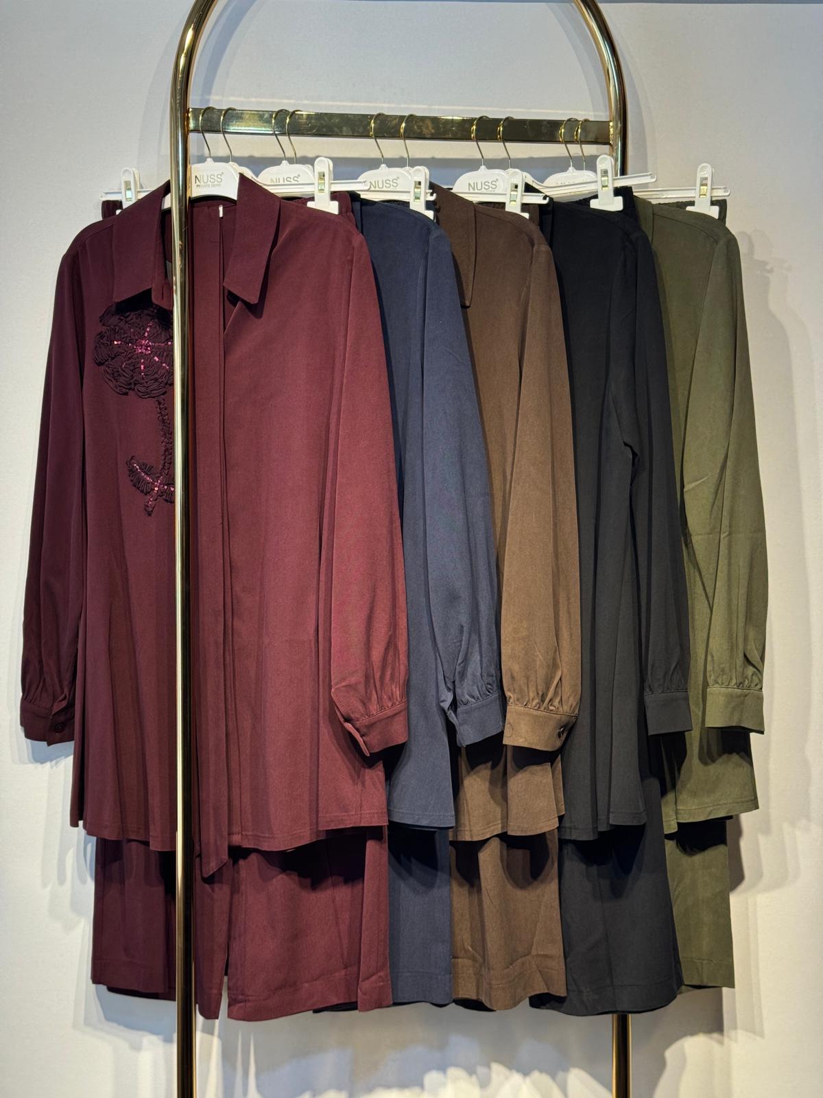 NUSS Göğüs İşleme Detaylı Rahat Gömlek Pantolon Takım