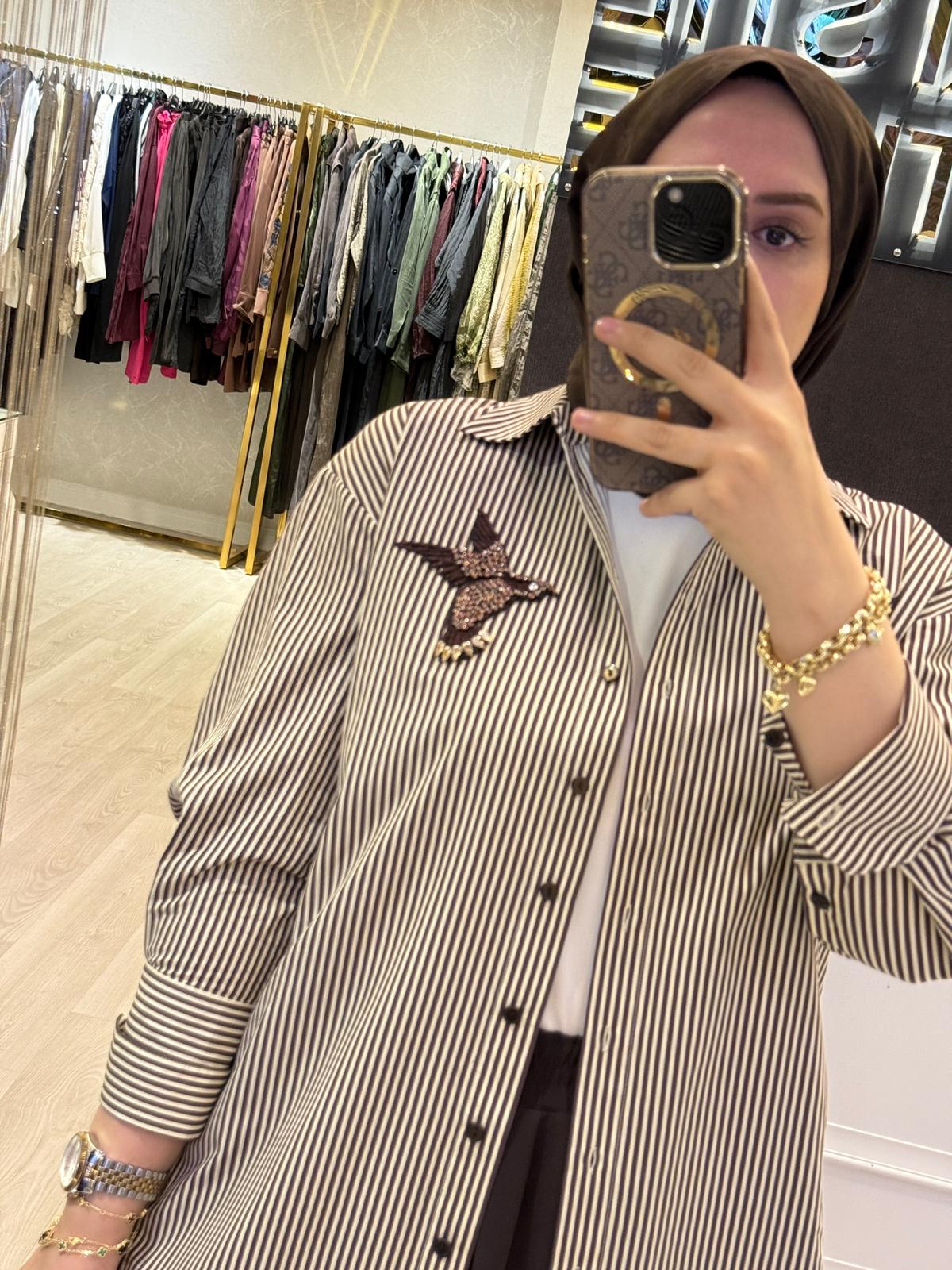 EXQUİSE Kailyn Göğüs Kuş İşlemeli Gömlek