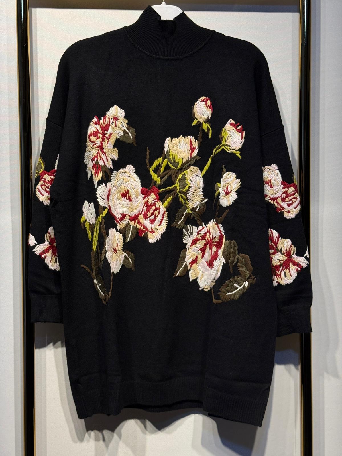 GHİSA Çiçek Nakış İşlemeli Balıkçı Yaka Merserize Tunik