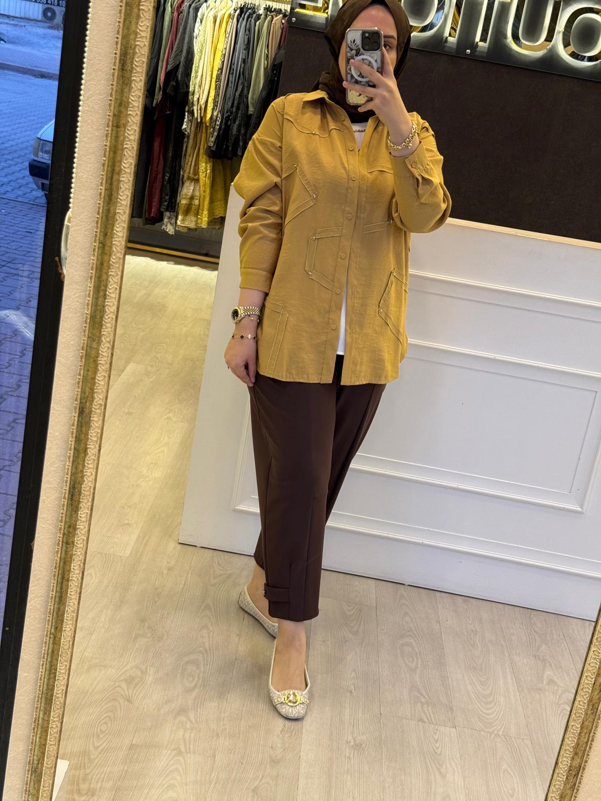 CEREMONY Düğmeli Uzun Kollu Dekoratif Dikişli Gömlek