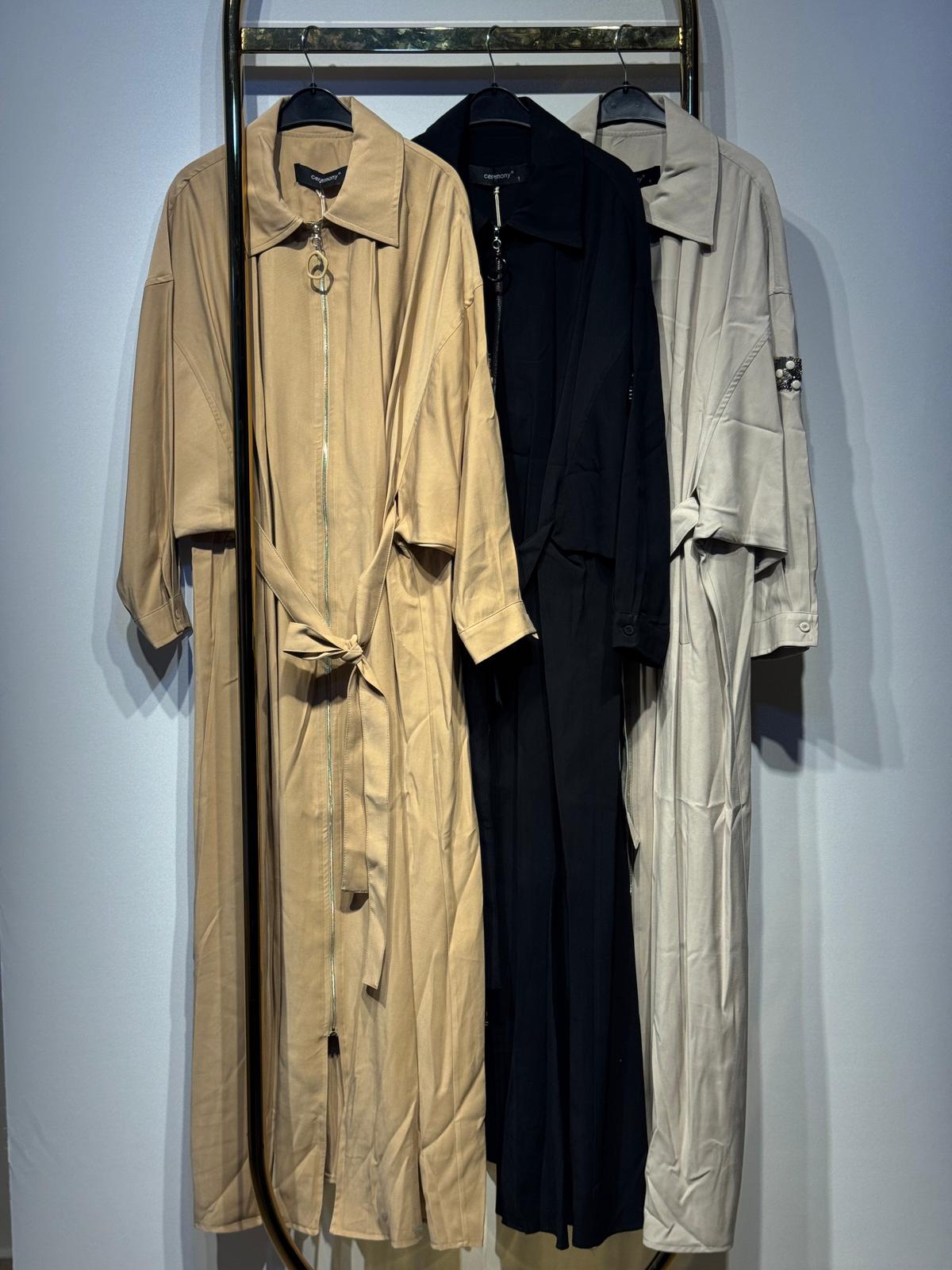 CEREMONY Önden Fermuarlı Tek Kolu Taş Detay İçten Kemerli Kap