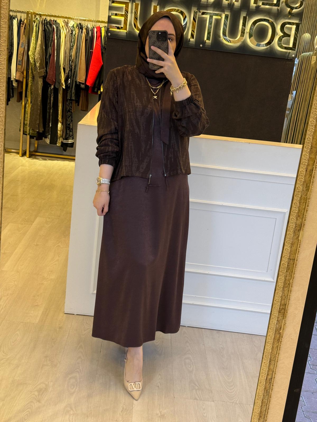 FUAT GÜRSEN Desenli Kumaş Ceketli Uzun Elbise