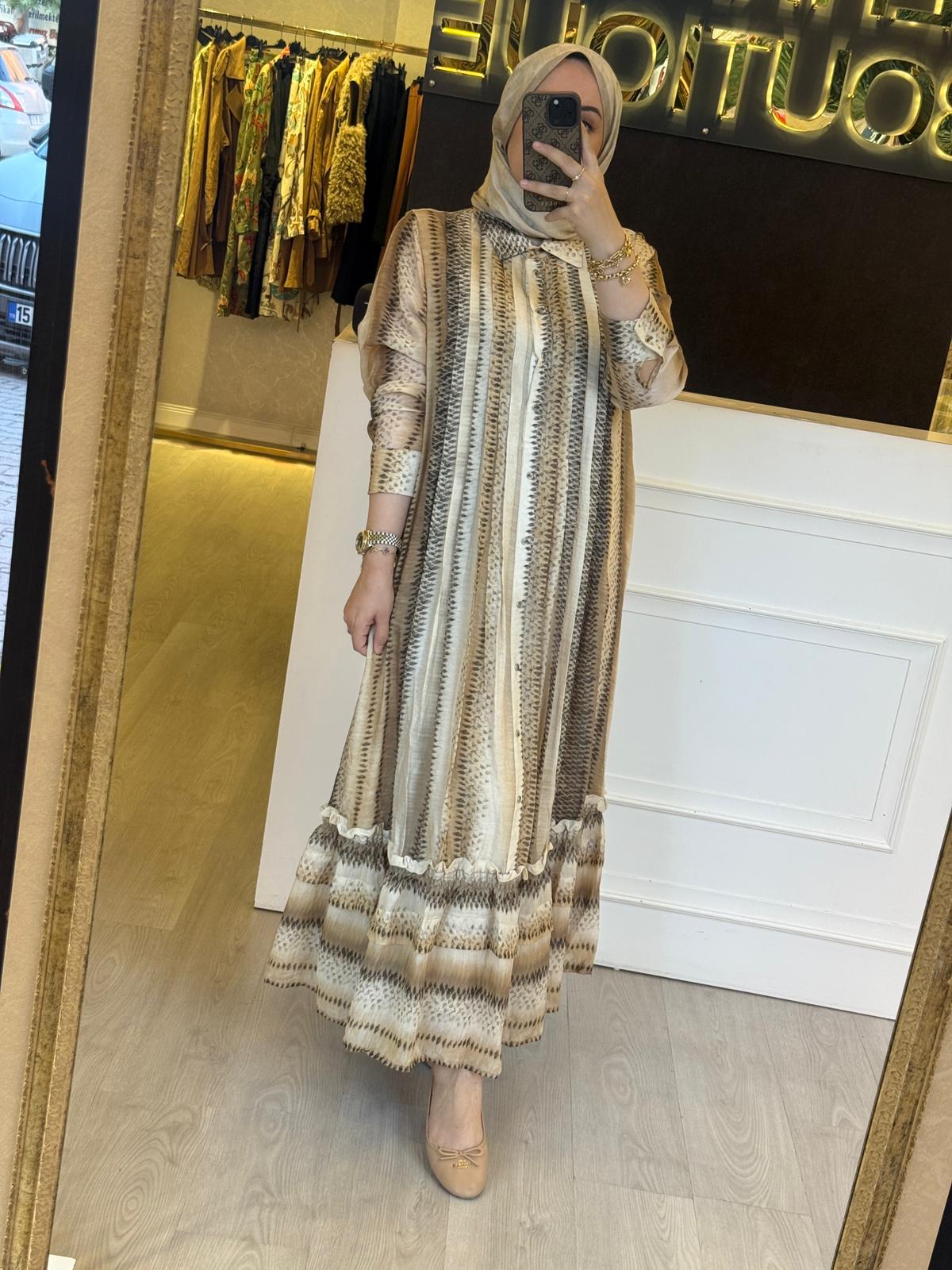 LİSSMORE Uzun Önden Düğmeli İçlikli Saten Gömlek Tip Elbise