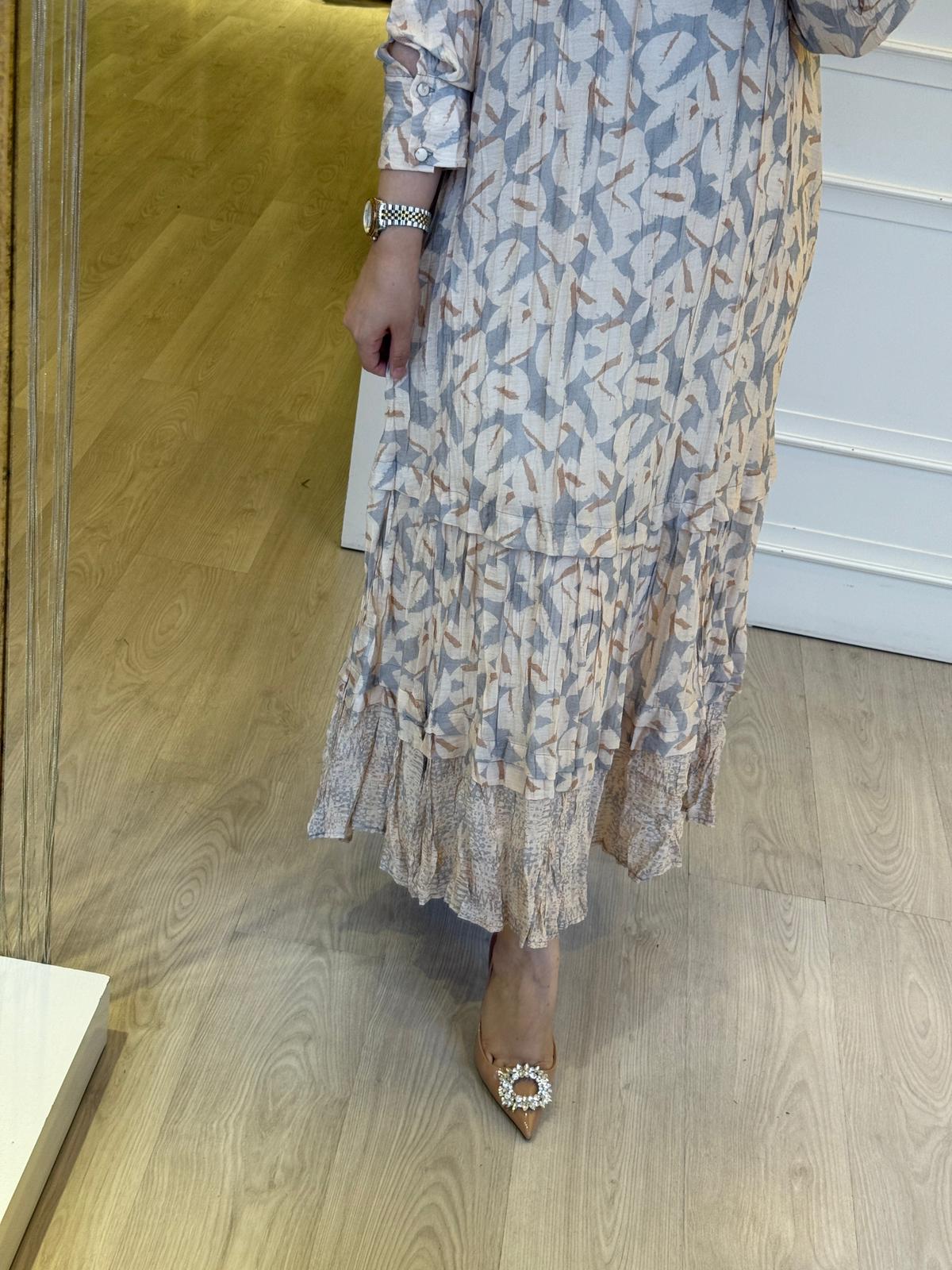 LİSSMORE Yarım Gömlek Tip İçlikli Dikiş Pliseli Uzun Elbise