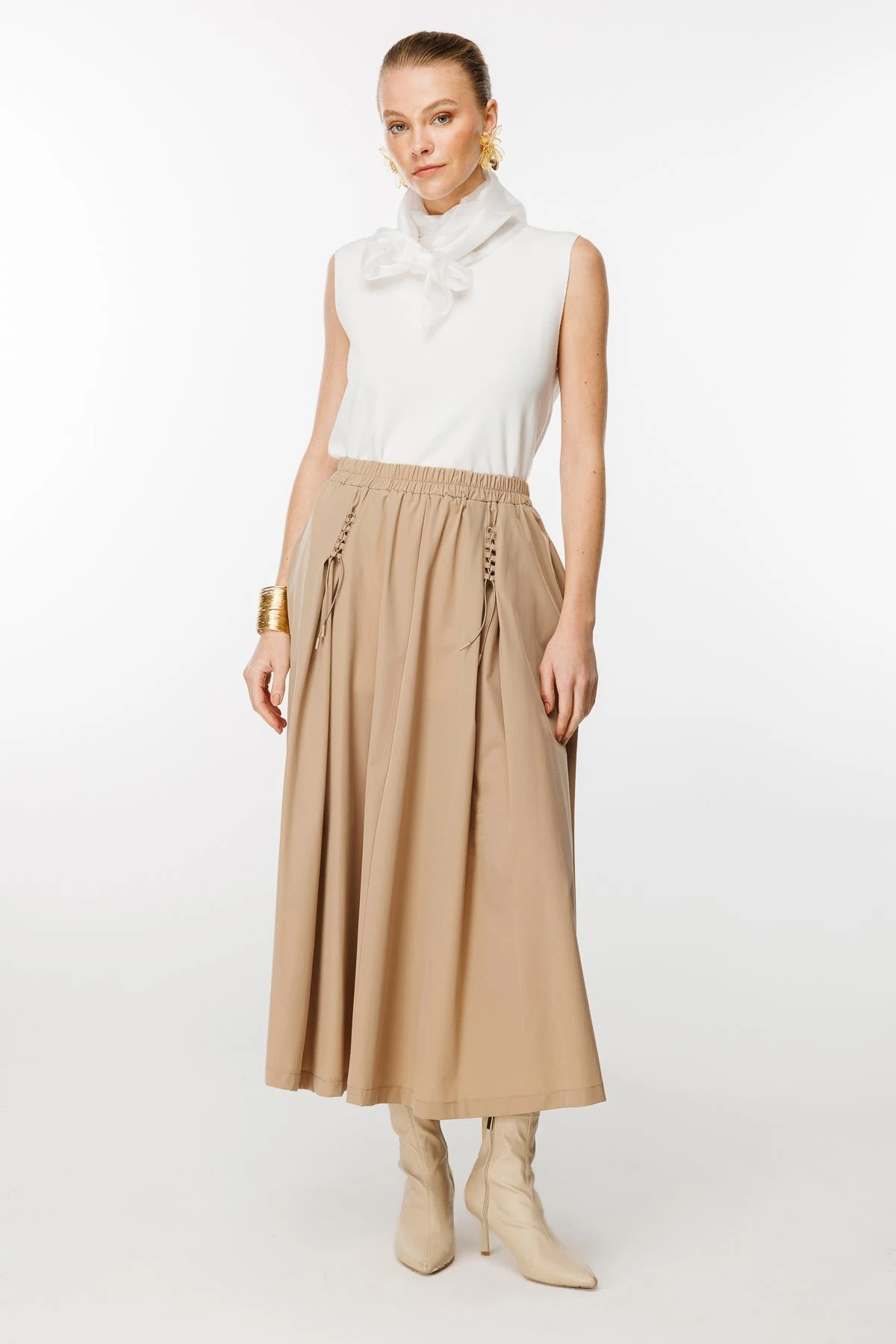 GHİSA LASTİK BAĞCIK DETAYLI BELDEN LASTİKLİ ETEK