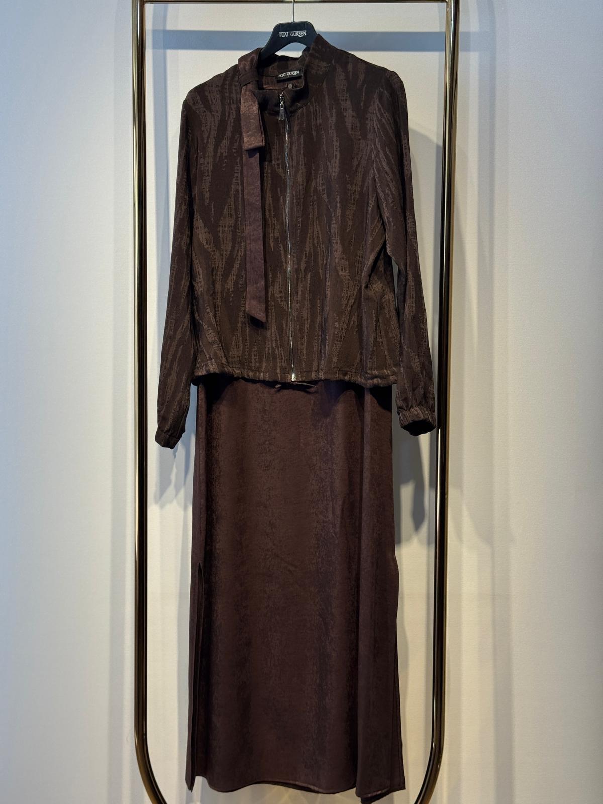 FUAT GÜRSEN Desenli Kumaş Ceketli Uzun Elbise