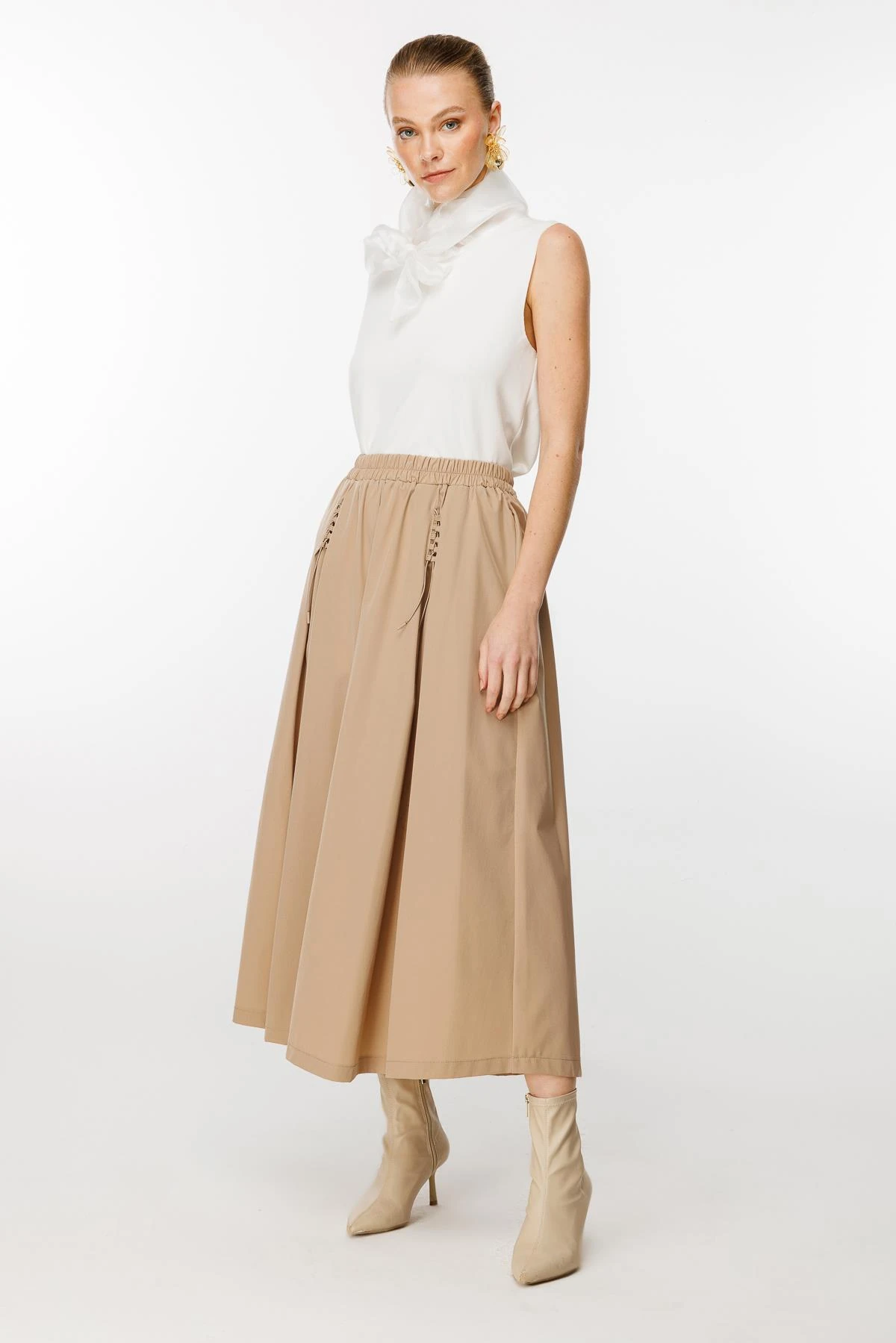 GHİSA LASTİK BAĞCIK DETAYLI BELDEN LASTİKLİ ETEK