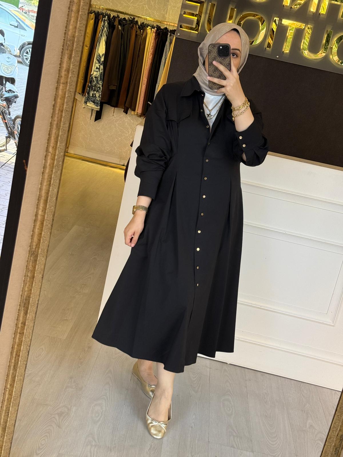 EXQUİSE Gold Düğmeli Uzun Connie Elbise