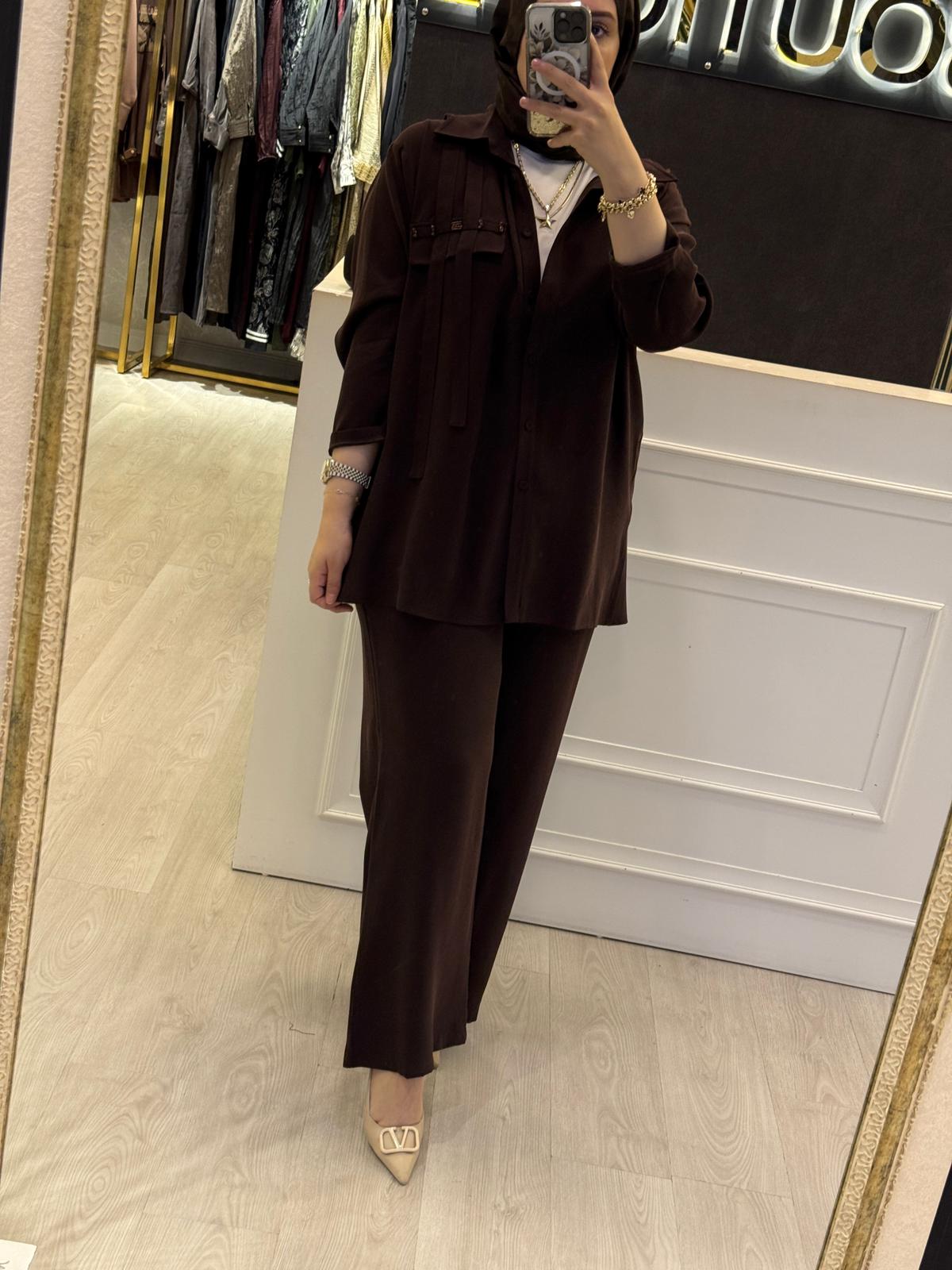 CEREMONY Tuniği Önden Düğmeli Boncuk İşlemeli Pantolonlu Takım