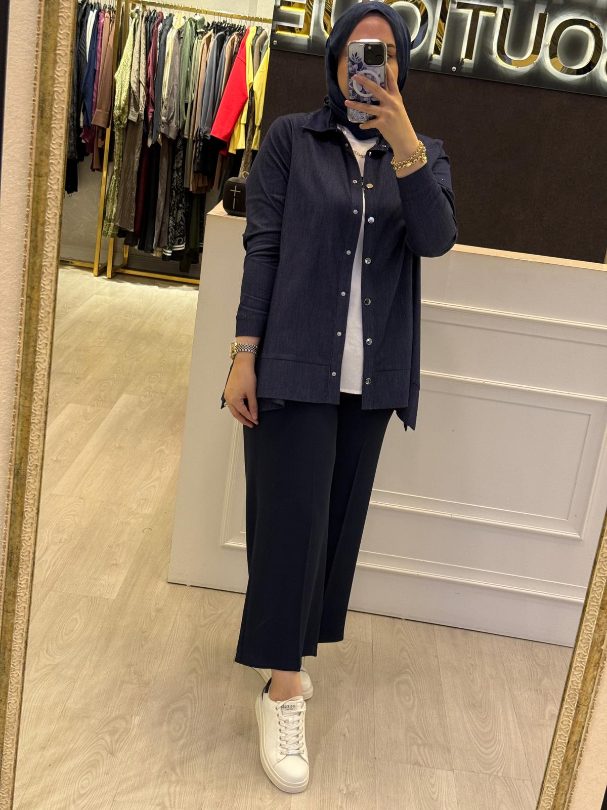 NUSS Pırlanta İşlemeli Denim Kot Gömlek