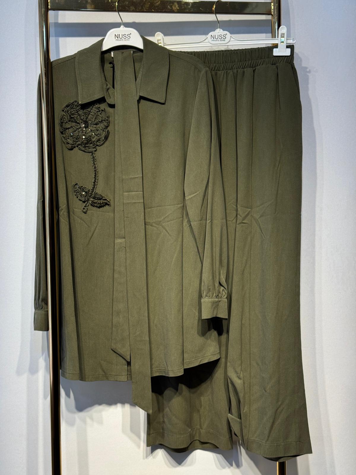 NUSS Göğüs İşleme Detaylı Rahat Gömlek Pantolon Takım