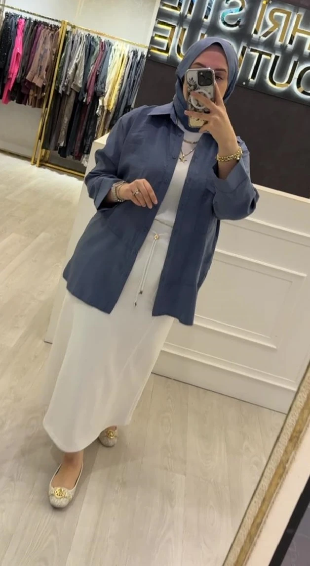 CEREMONY Önden Düğmeli Uzun Cep Detaylı Rahat Gömlek