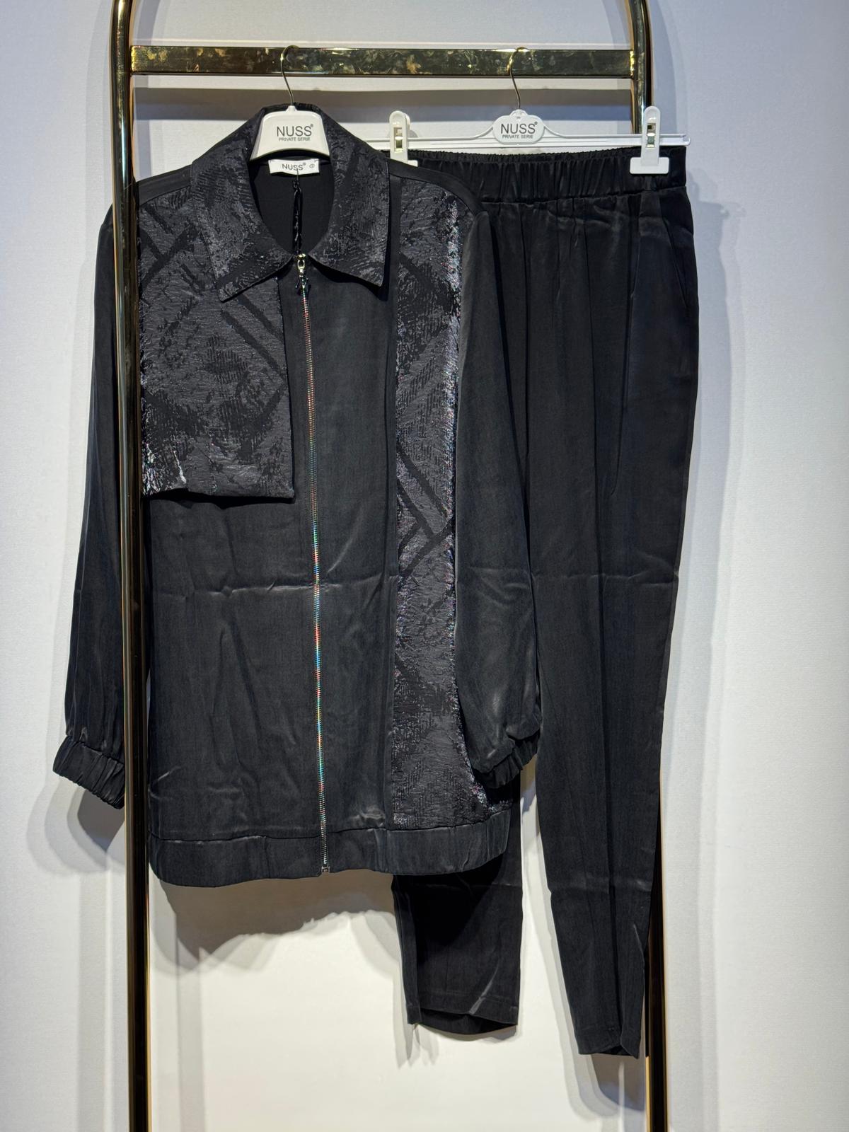 NUSS Fermuarlı Tunik Pantolon İpek Cupra Kumaş Takım