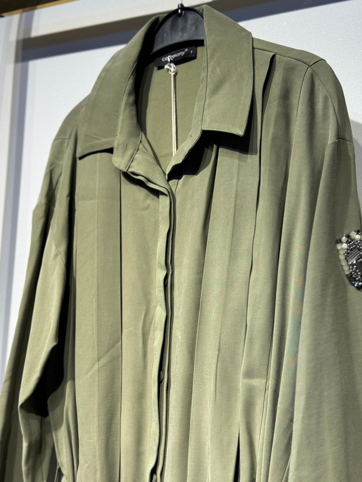 CEREMONY Kolu Taş Detay Önden Düğmeli Belden Kuşaklı Gömlek Elbise