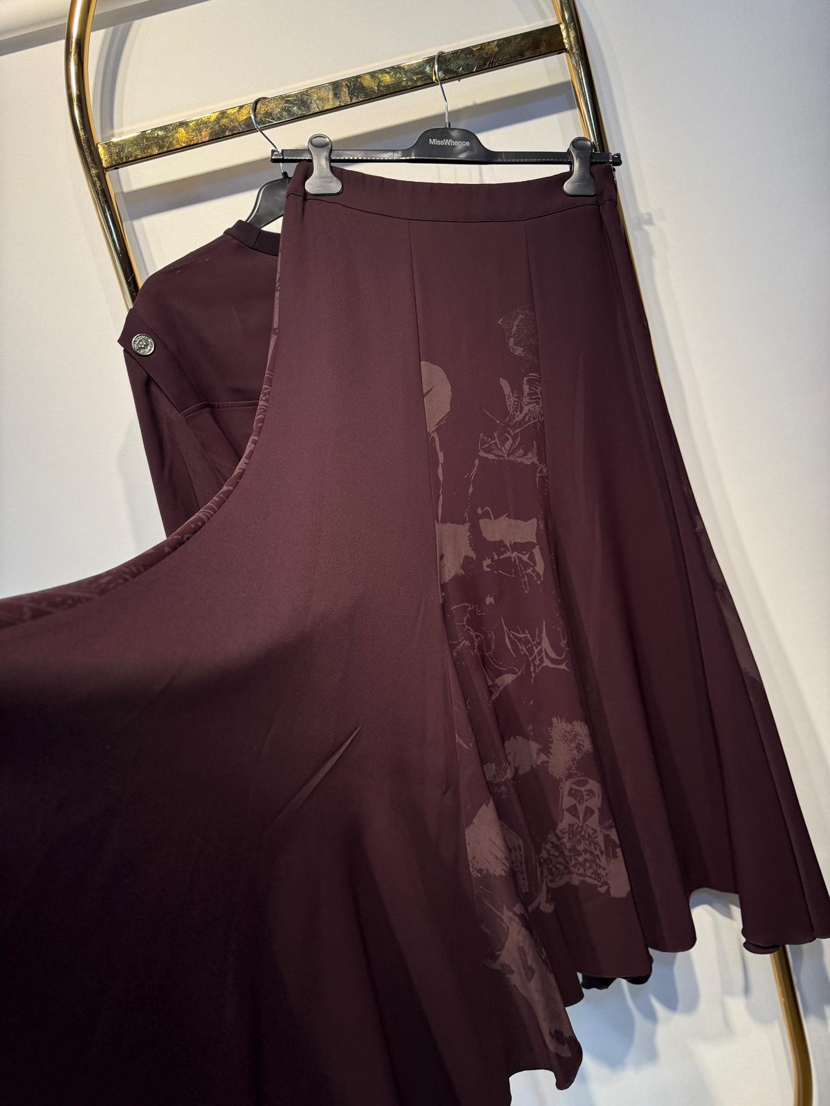 MİSSWHENCE 38032 Şifon Yanlar Düğme İşleme Detaylı Tunik - Desenli Kumaş Çan Etek Takım