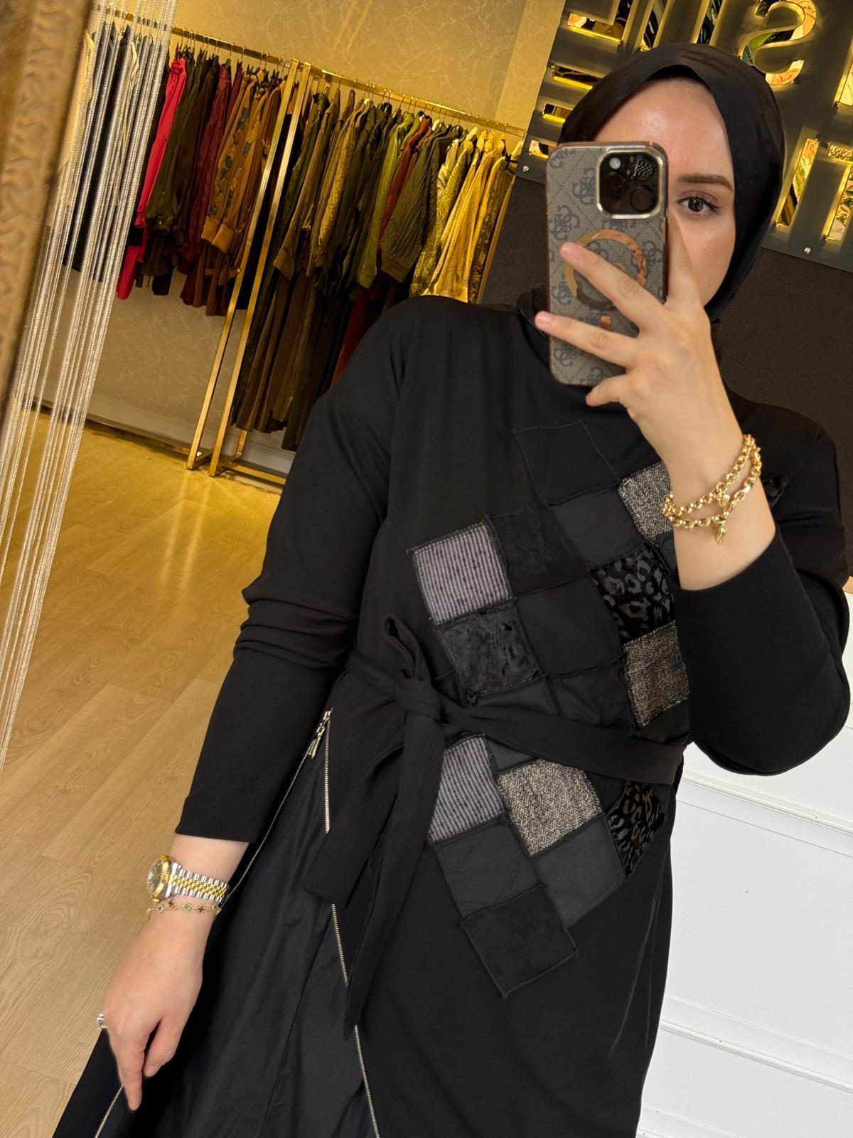 MİSSWHENCE 38808 Fermuar Detaylı Belden Bağlamalı İkili Uzun Merserize Elbise