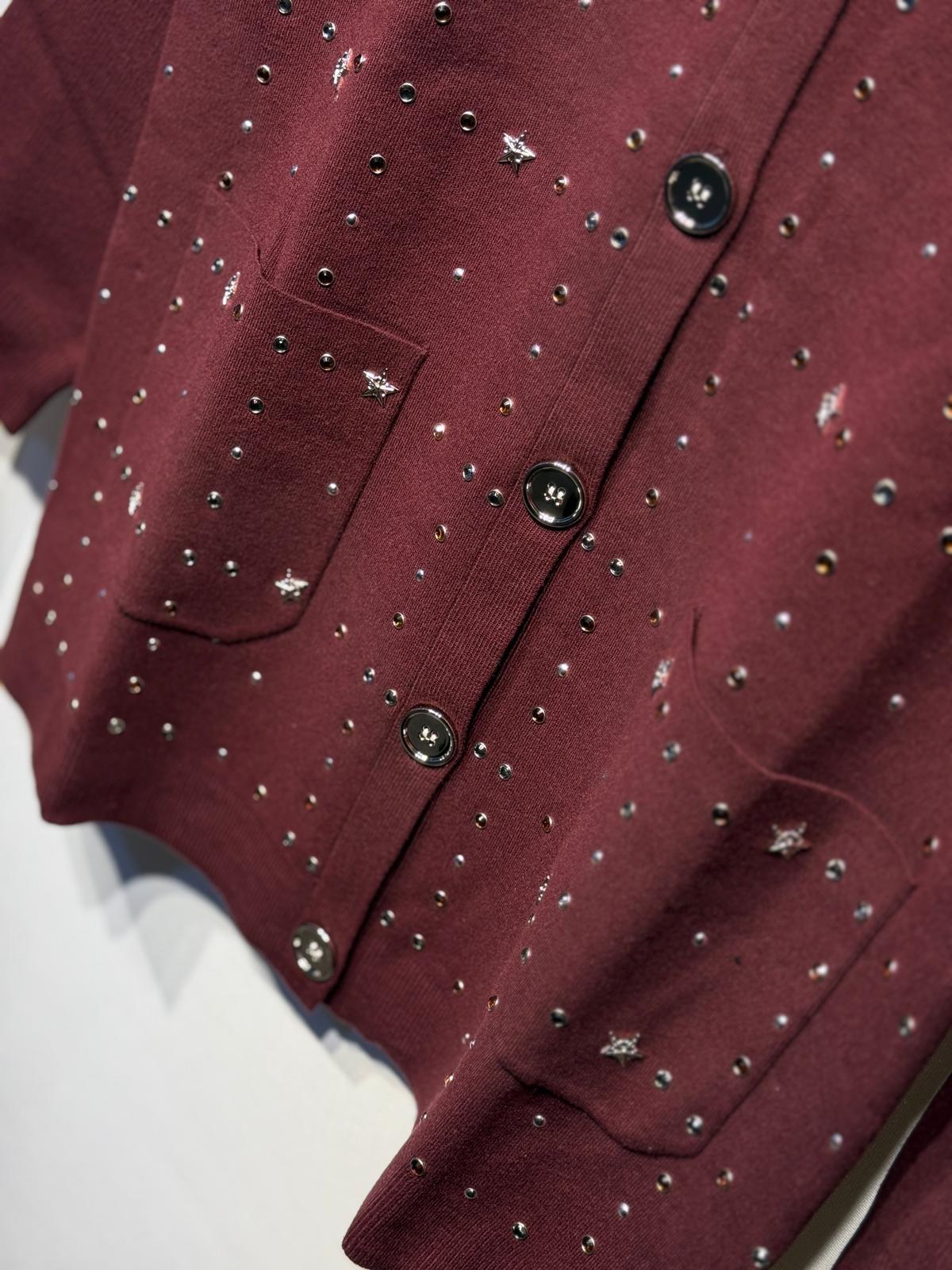 GHİSA Zımba Pırlanta ve Yıldız İşleme Detaylı Ayna Düğmeli V Yaka Merserize Hırka