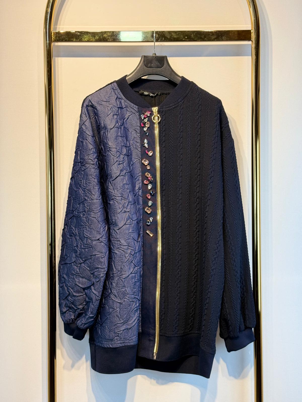 GHİSA Kabartma Mix Kumaş Gold Fermuar Detaylı Bumber Ceket