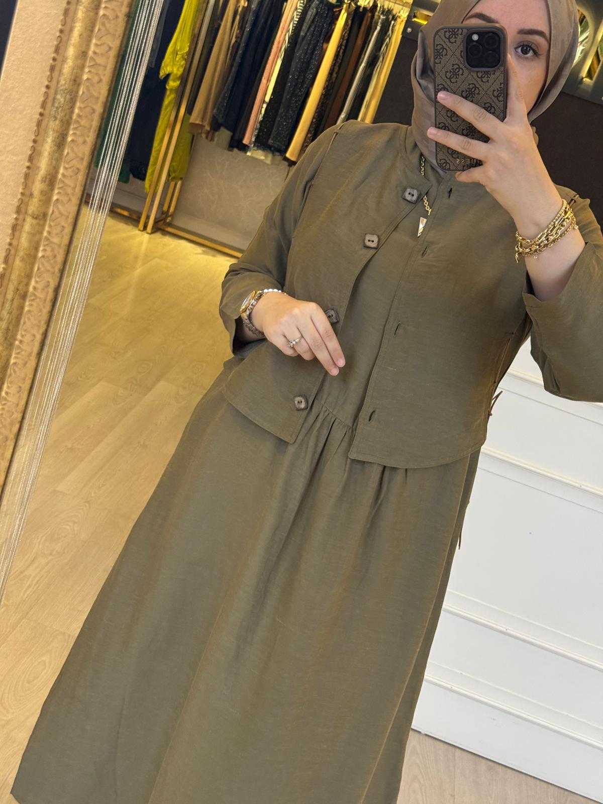 LİSSMORE Odun Görünüm Düğmeli Cepkenli Elbise