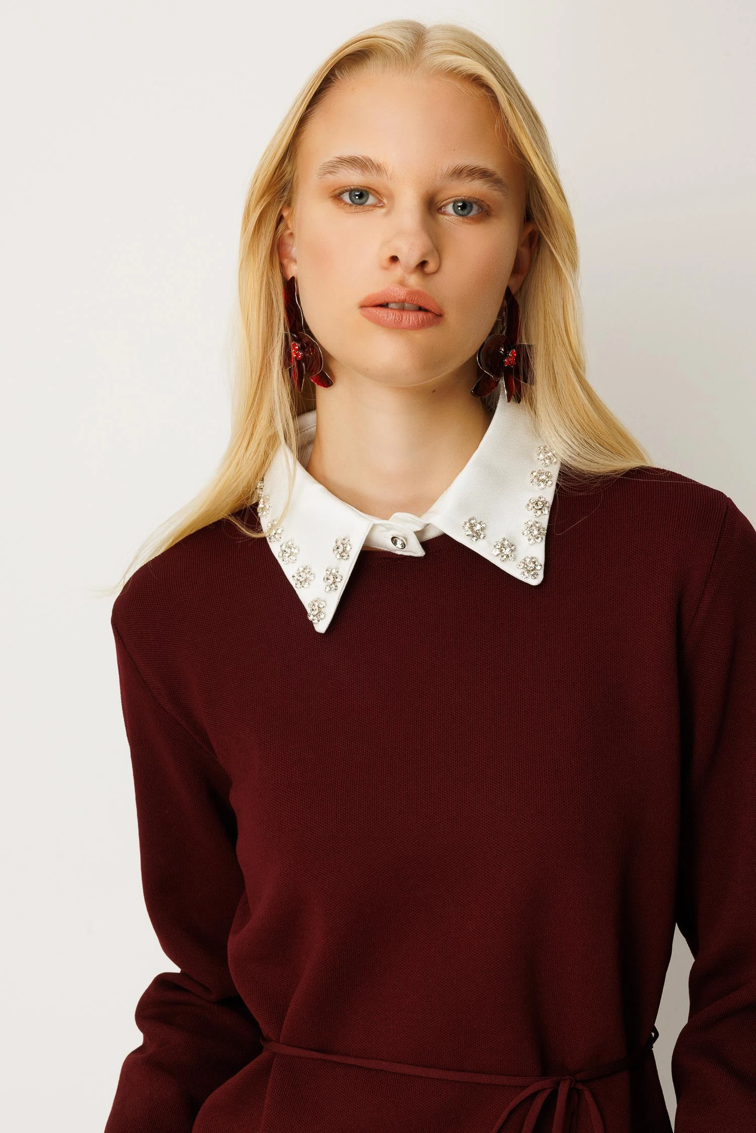 GHİSA Yaka Taş Detaylı Merserize Tunik Etek Takım