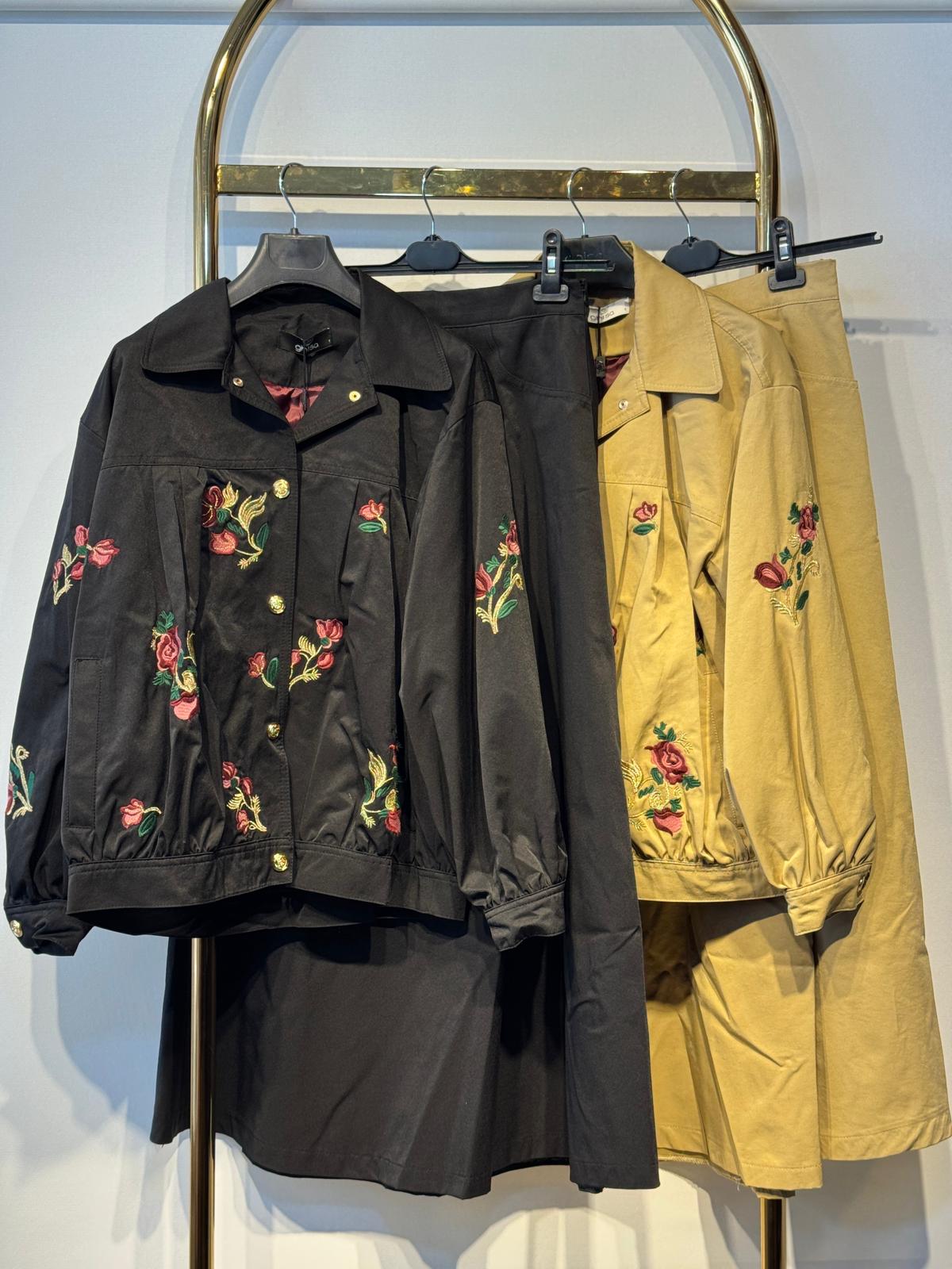 GHİSA Çiçek Nakış İşlemeli Kısa Bumber - Çan Etek Tasarım Takım