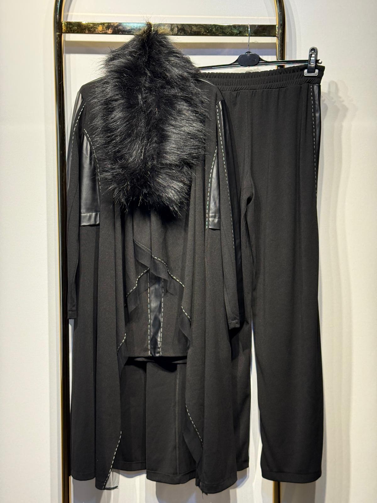 GHİSA Kürk Detaylı Deri Garnili Üçlü Takım