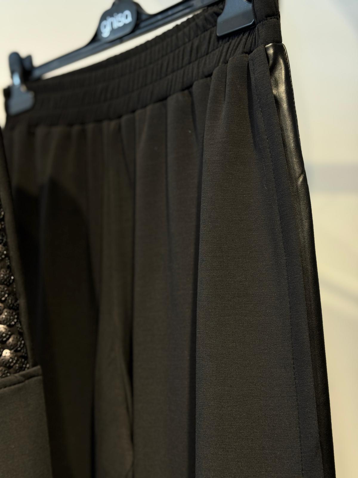 GHİSA Mat Payet İşlemeli Deri Detaylı Tasarım Uzun Ceket - Pantolon Takım