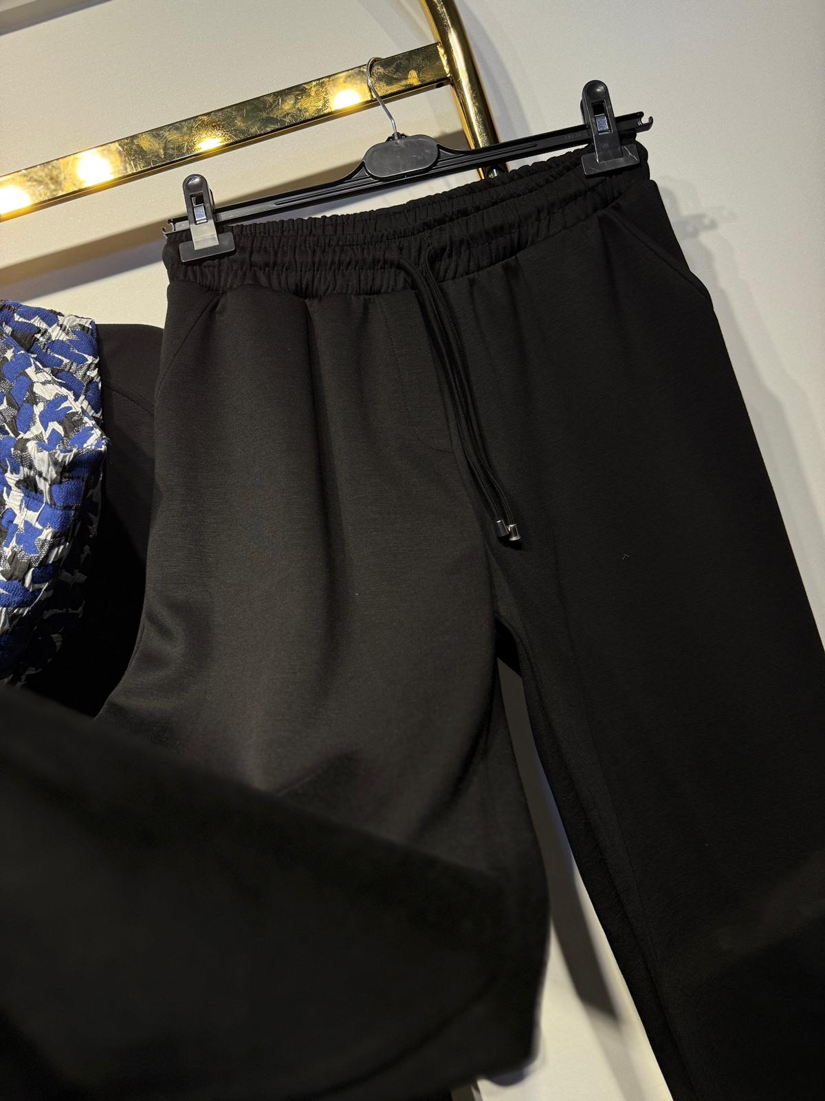 LİSA EXCLUSİVE Desenli Kumaş Mix Kapşonlu Ceket Pantolon Takım