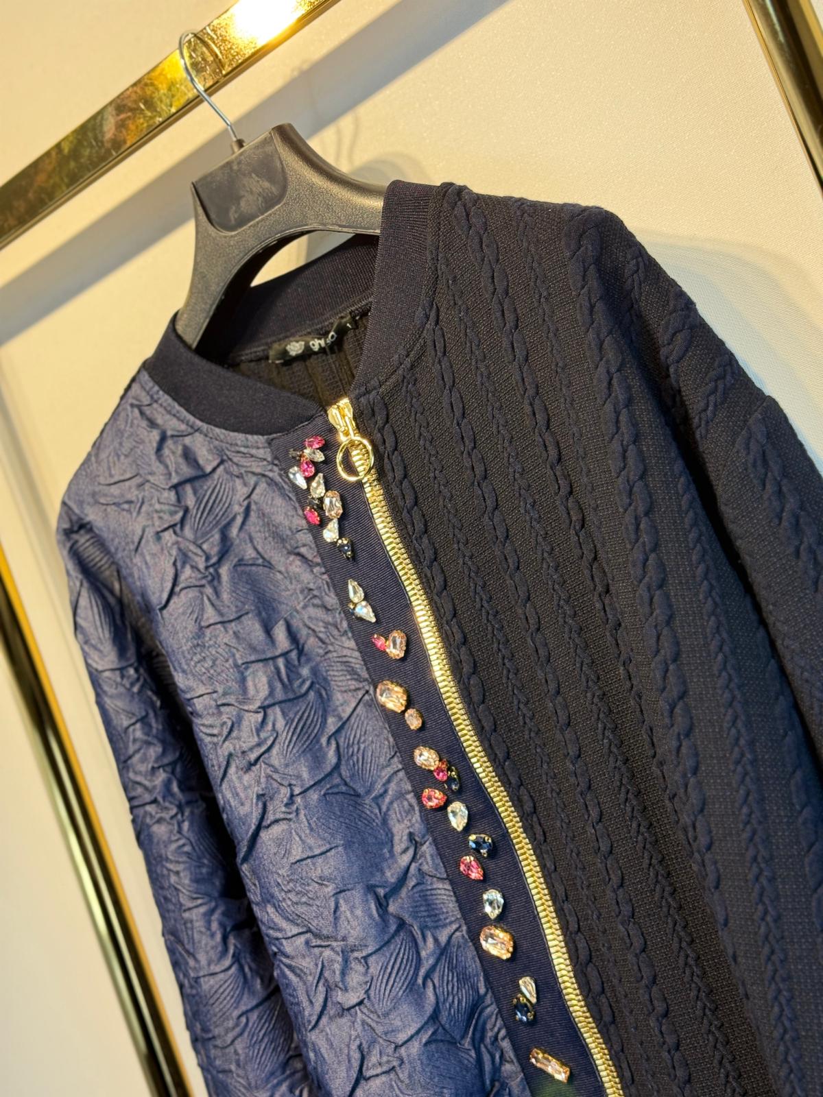 GHİSA Kabartma Mix Kumaş Gold Fermuar Detaylı Bumber Ceket