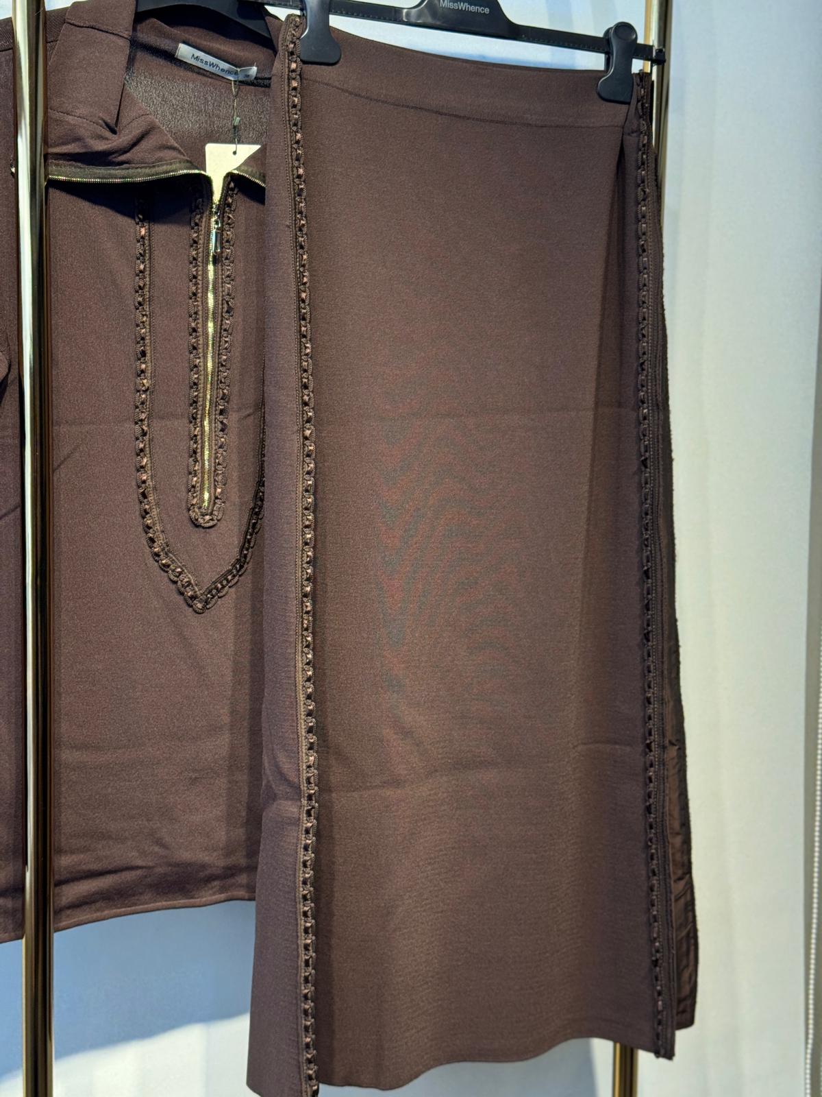 MİSSWHENCE 38018 Nakış İşleme Şerit Detaylı Yarım Fermuar Dikişsiz Triko Tunik