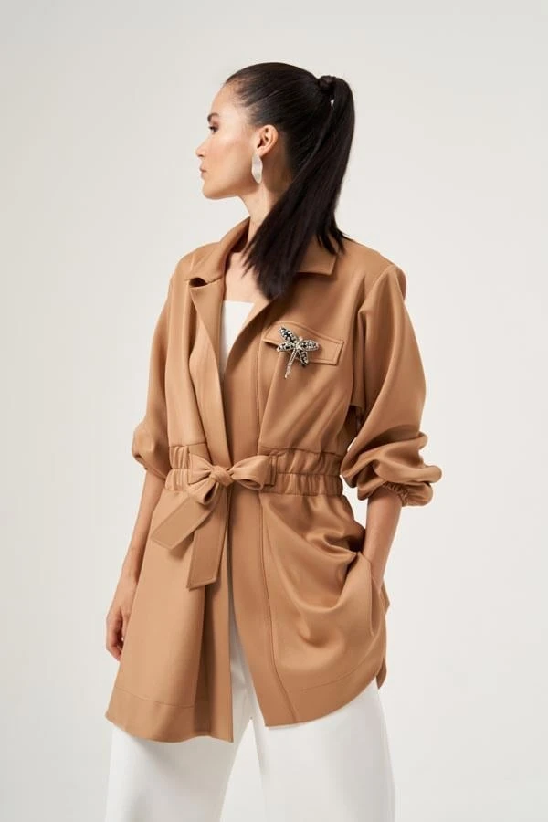 NUSS Kemer Detaylı Deri Trenç