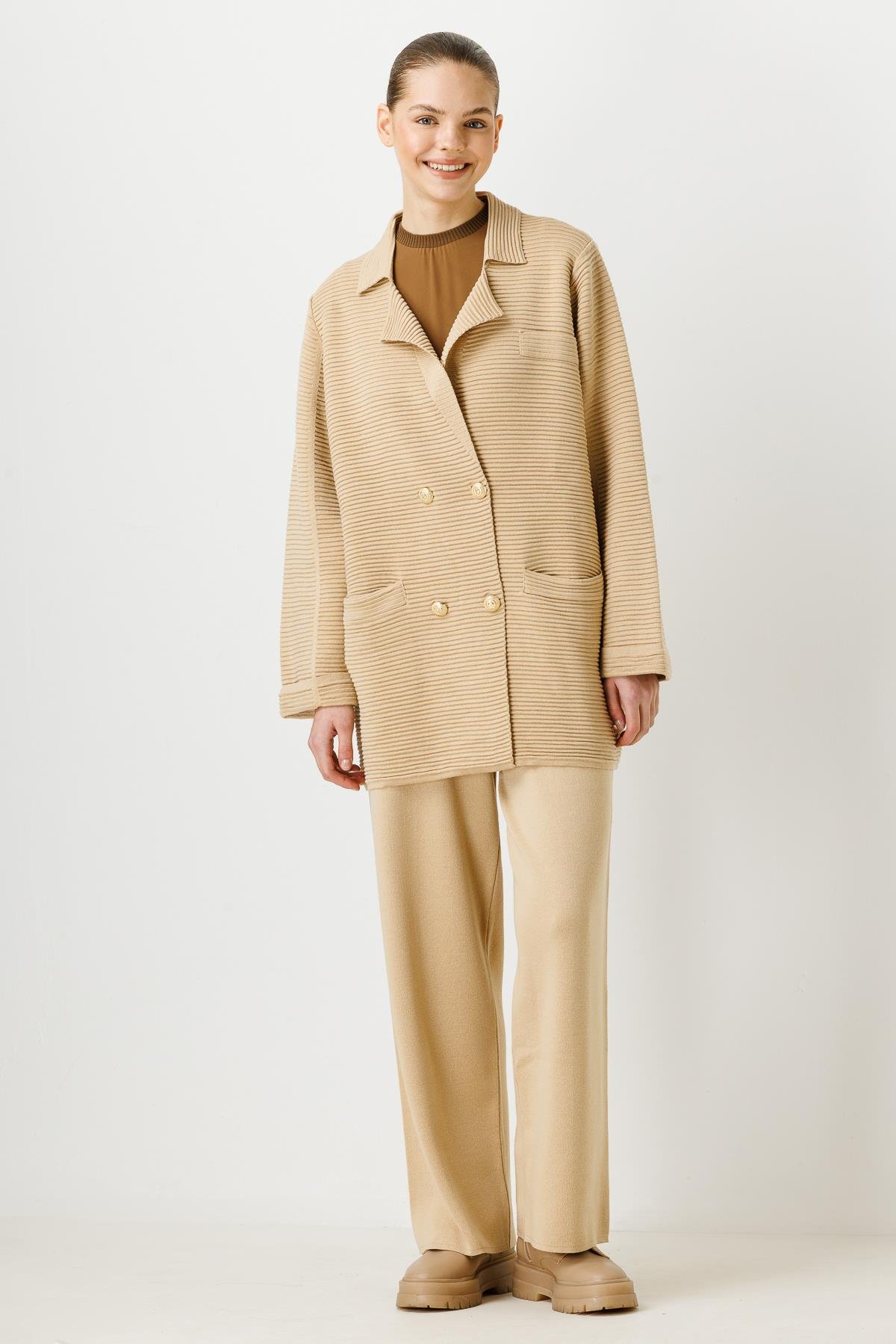 GHİSA GOLD DÜĞME DETAYLI TRİKO CEKET PANTOLON TAKIM