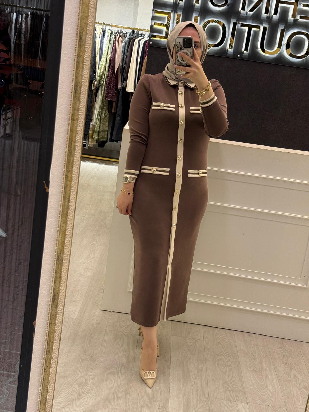 Sİ Design my8 51207 Gold Düğme Detaylı Uzun Elbise